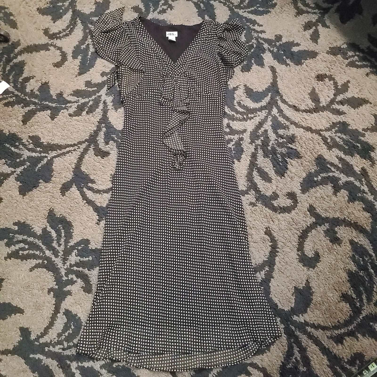 Vintage J.B.S. LTD. Womans Brown Polka Dot Dress Size 10 Made In Sri Lanka