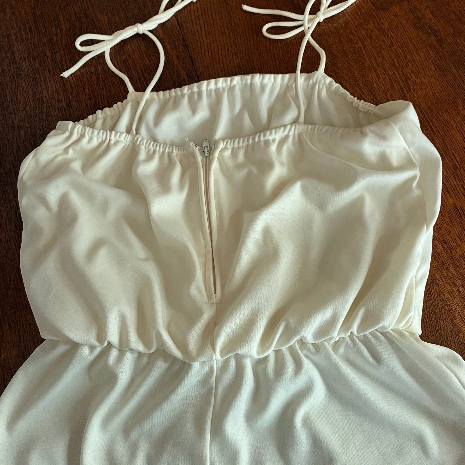 Vintage 1970’s Saturday Night Fever Disco Spaghetti Strap Cream Color Dress Med