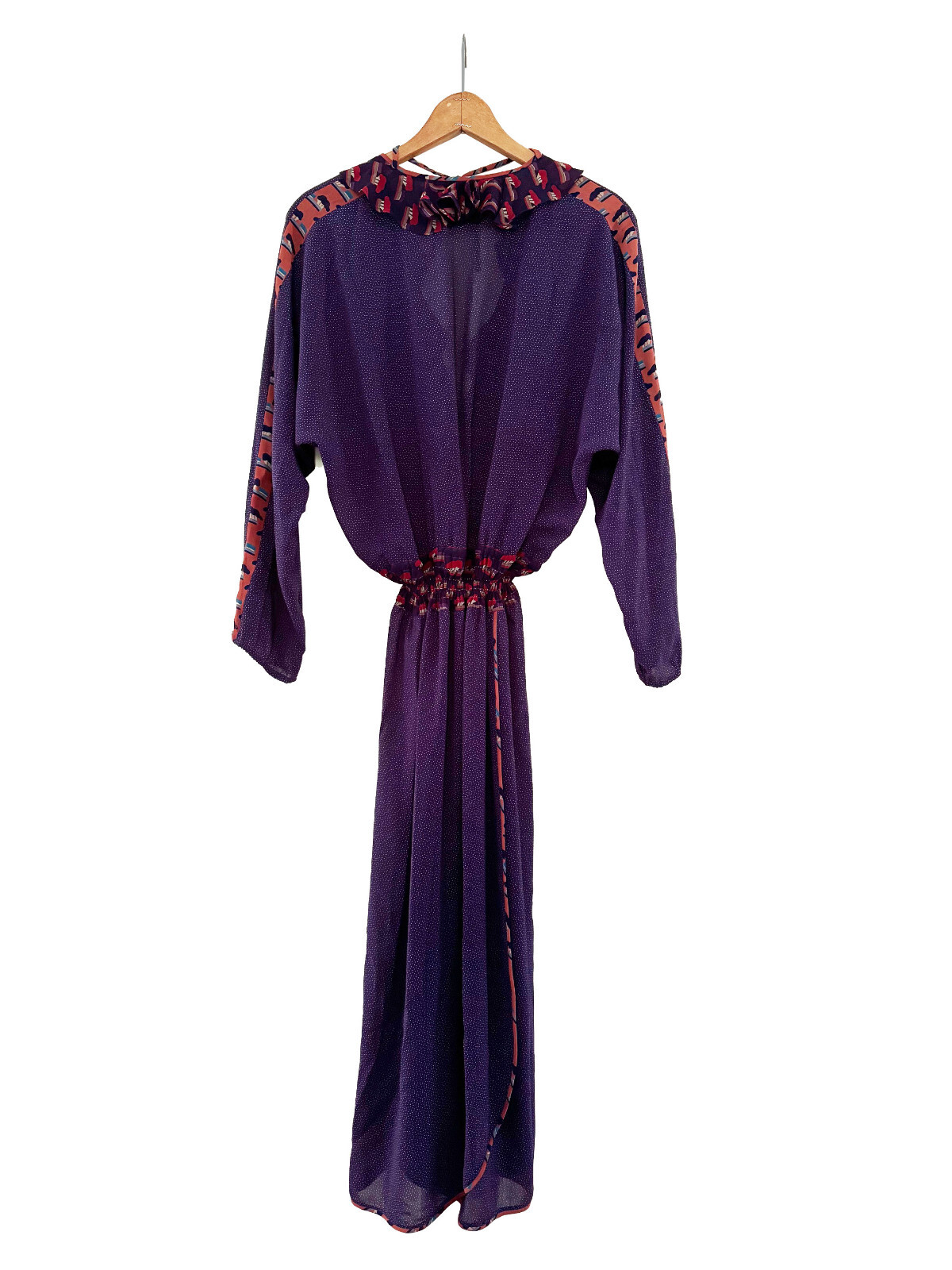 DIANE FREIS Vintage Blouson Dress Georgette Faux Wrap Prints Ruffle Accents O/S