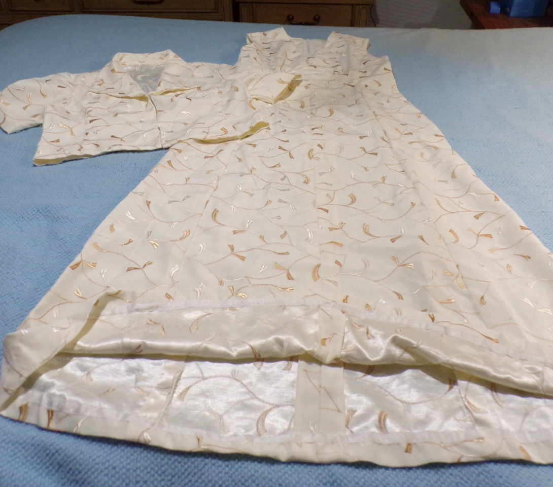 VTG. 2000 Gold & Silver Silk Brocade Maxi Dress with Short Jacket Handmade PM