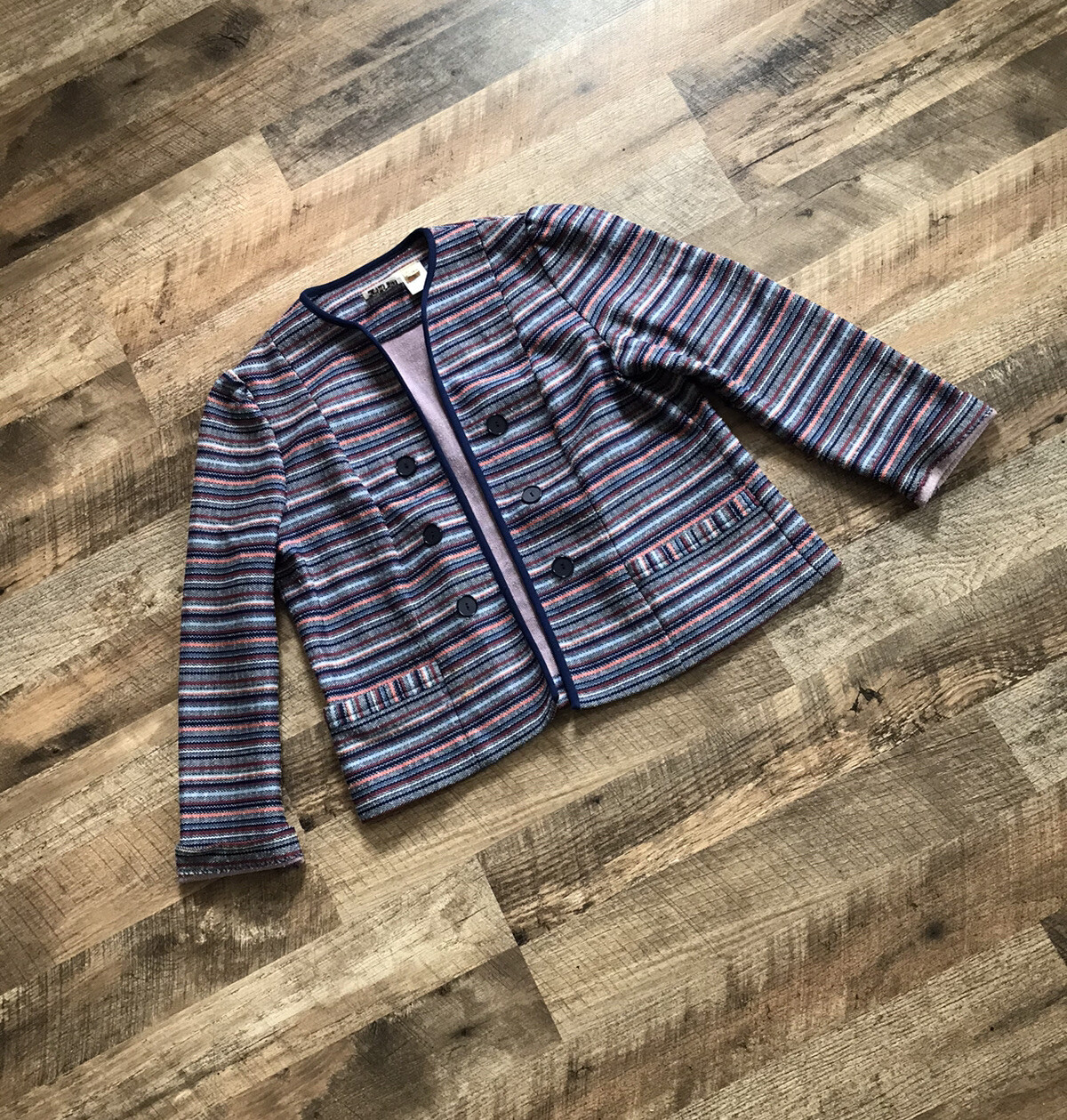 Vintage Marty Gutmacher Open Front Colorful Woven Blazer Size 18.5