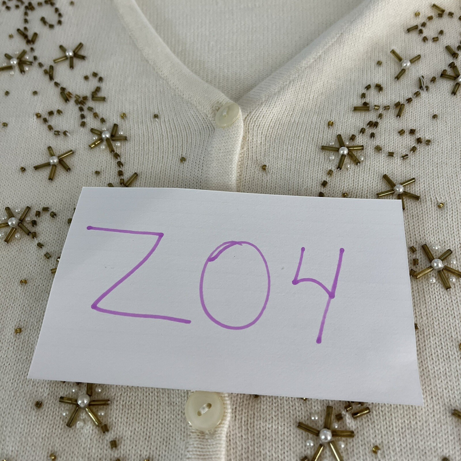 Karen Scott Cardigan sz L Ivory Gold Embroidered Snowflake 90s Retro VINTAGE vtg