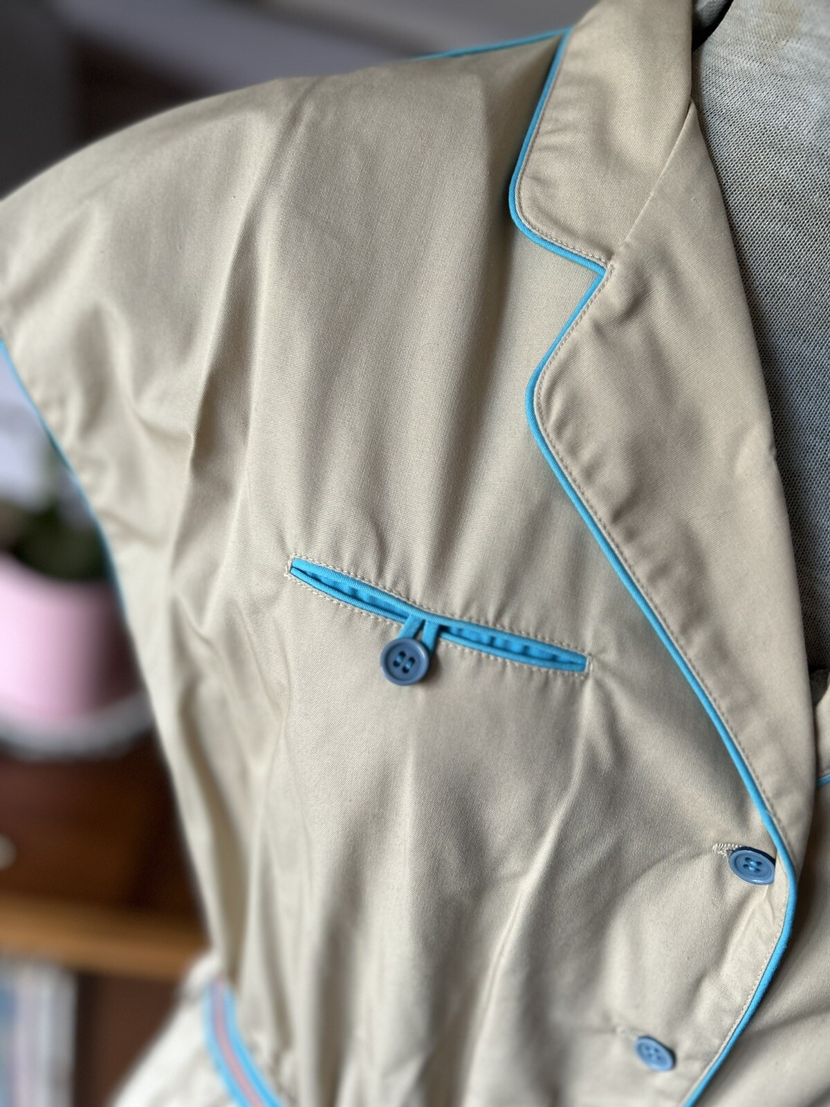 NWT Vintage Women’s Safari Dress 16 XL Tan w/Teal Midi Miss Joni 70’s & Belt