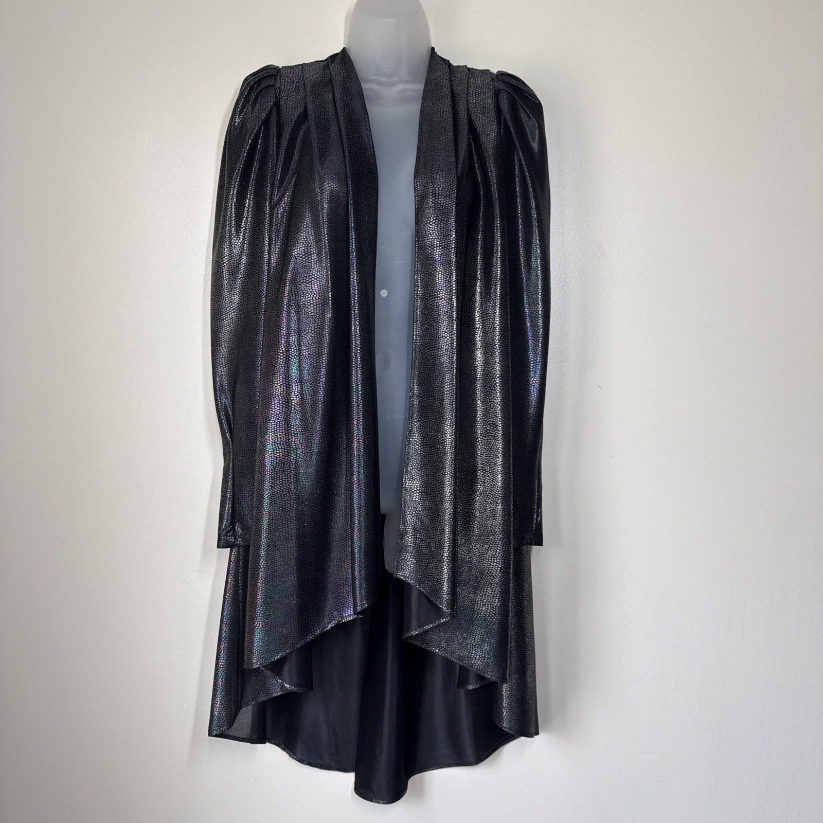 Vintage Gilberti Long Duster Jacket Black Rave Shimmer Disco Size M Cyber Goth