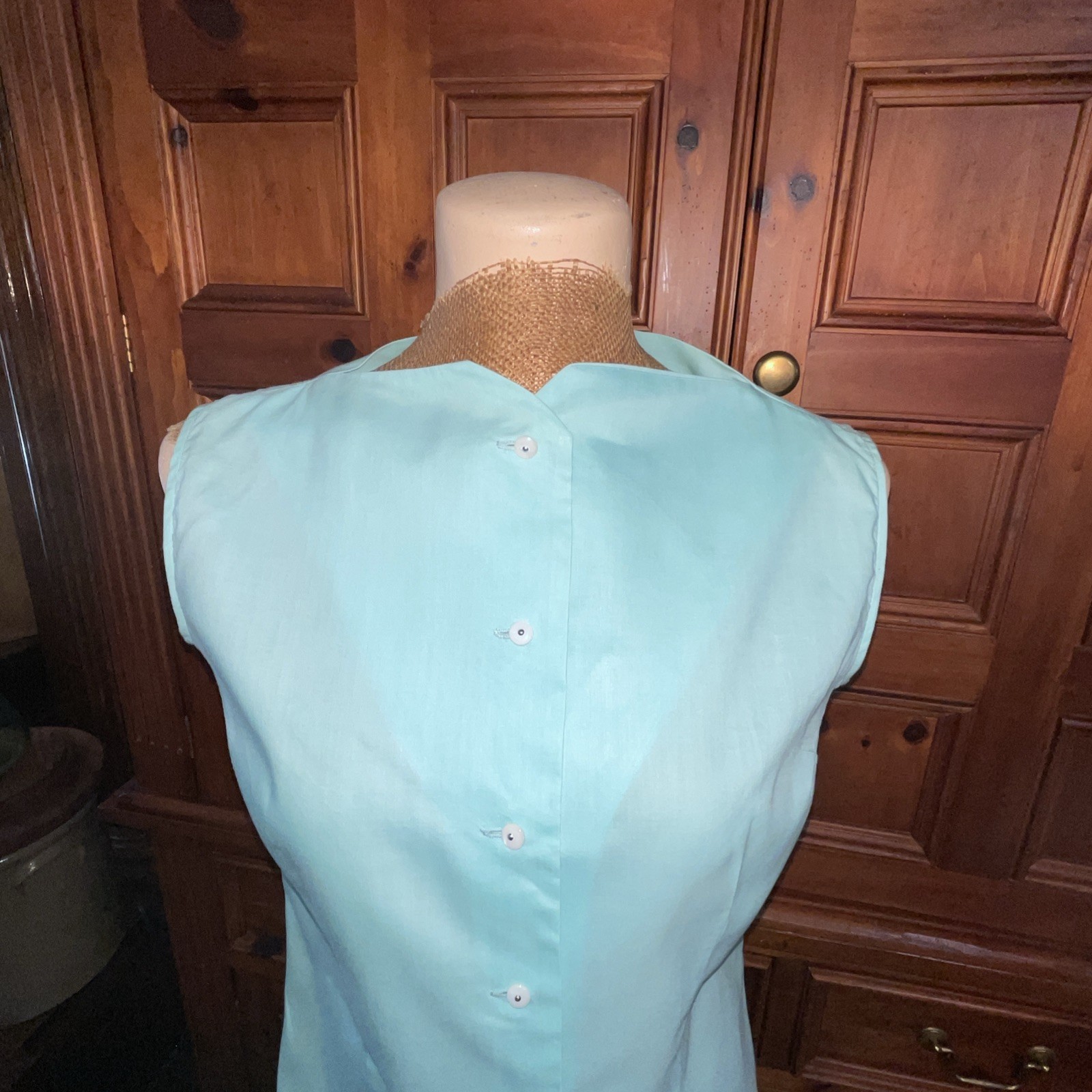 Vtg 40s 50s Light Teal Fritzi Of California Sleeveless Cotton Summer Blouse