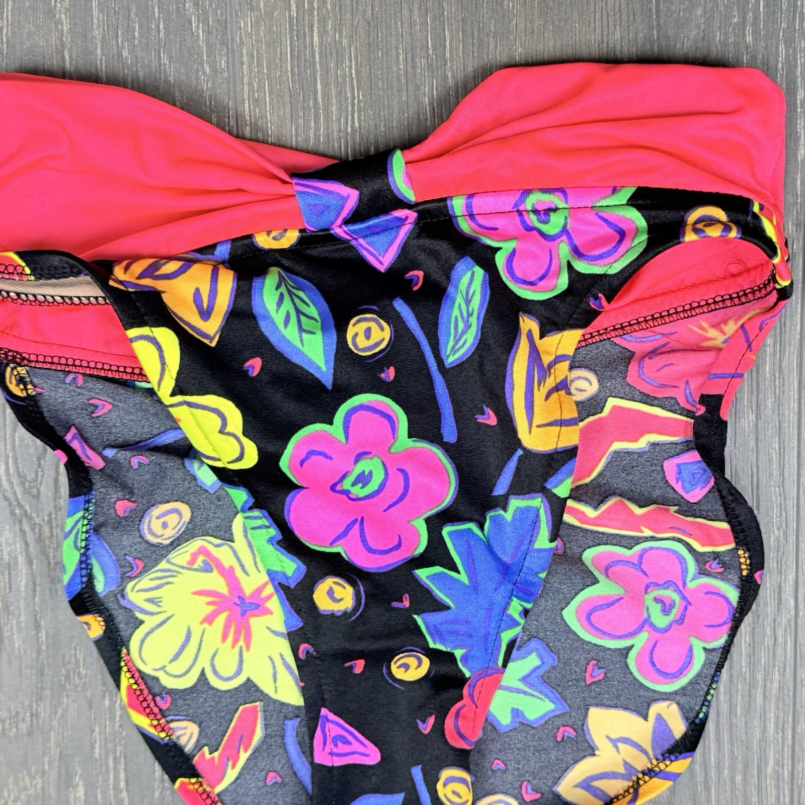 Vtg 90’s HOBIE Neon Notch Bandeau Bikini Top & Bottom Sz 5/6 Small MADE IN USA