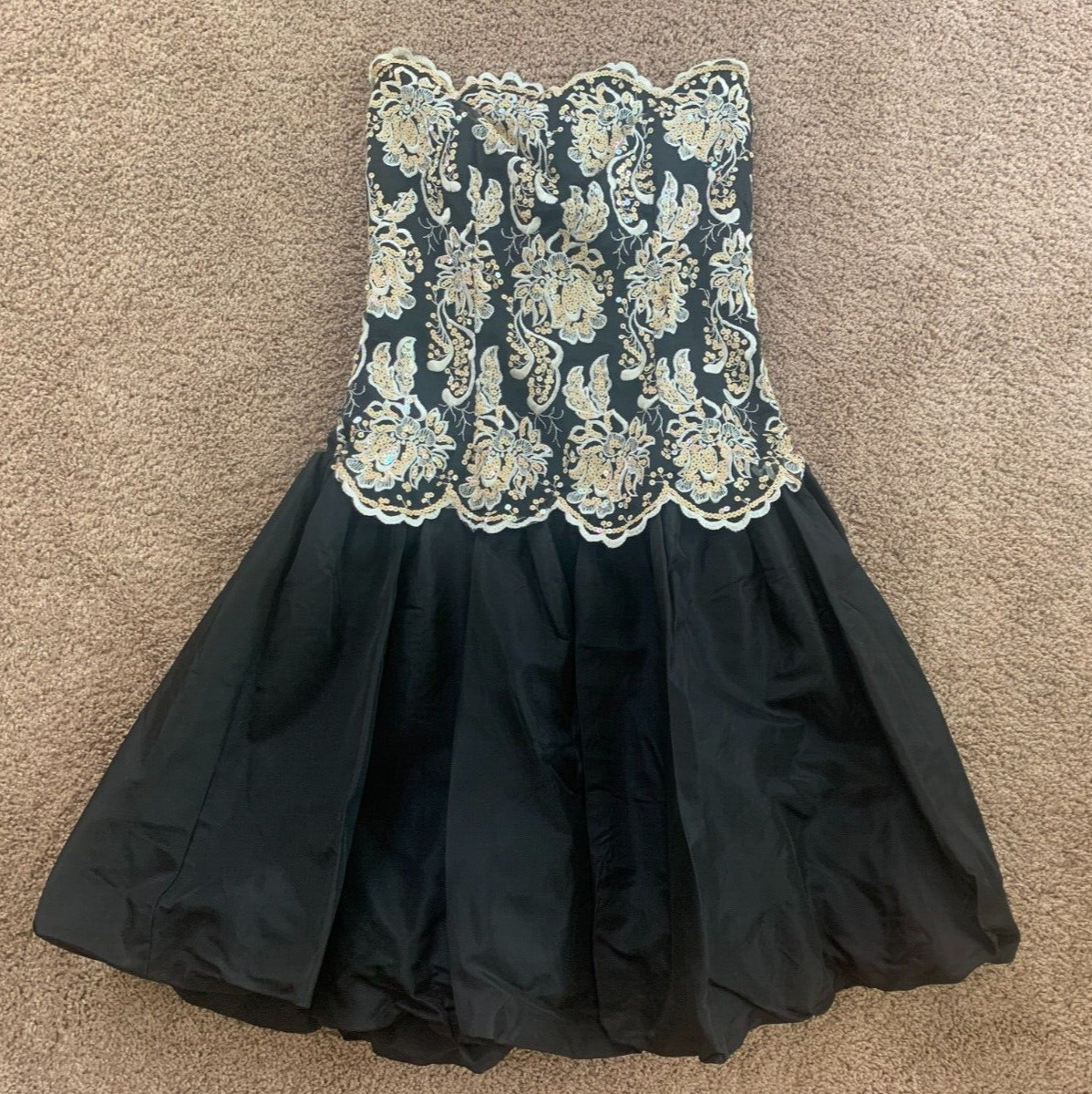 Vtg Gunne Sax Black Taffeta W/Sequin/Lace Corset Top W/Crinoline Skirt Sz 9/10