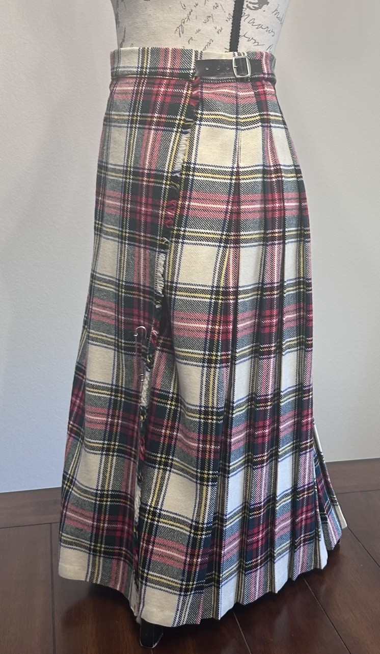 VTG Harrods Red Tartan Maxi Skirt Wool Old Money Plaid Academia Kilt Size 12