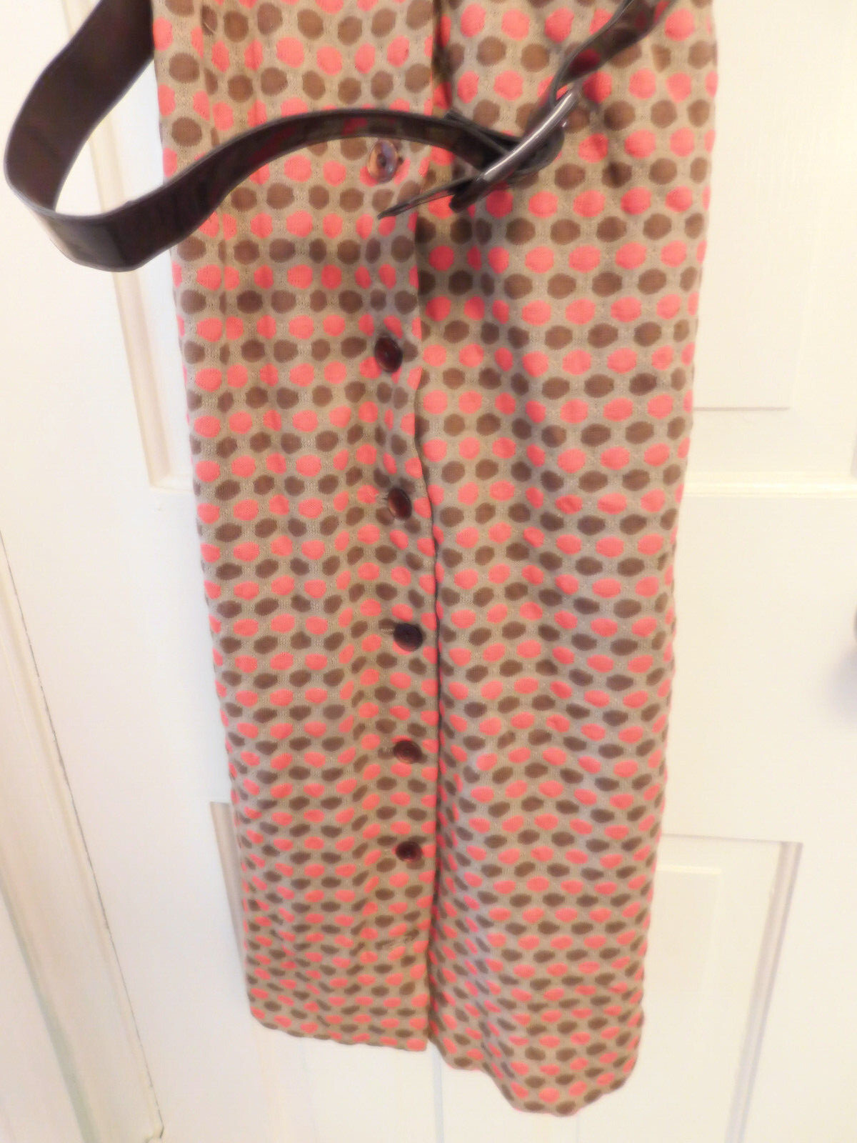 Vtg FAB Dress 60’s Button Front Bennett of Miami Brown Orange Polka Dot Belt S