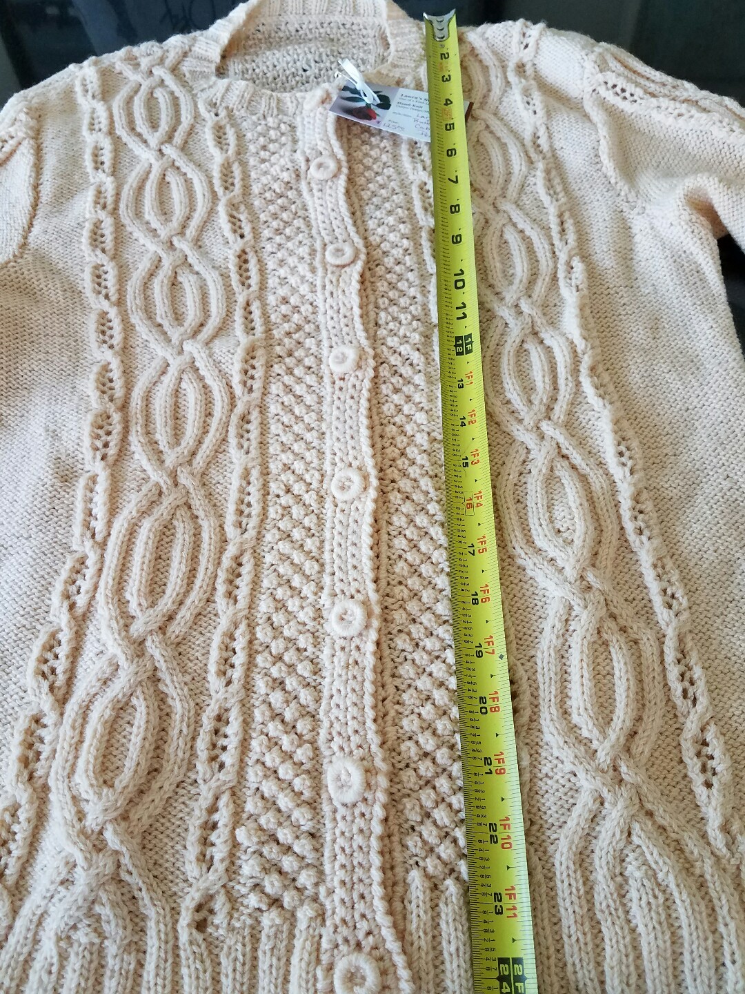 Vintage Hand Knit Sweater-Light Coral Button Down Cable and Popcorn Stitch