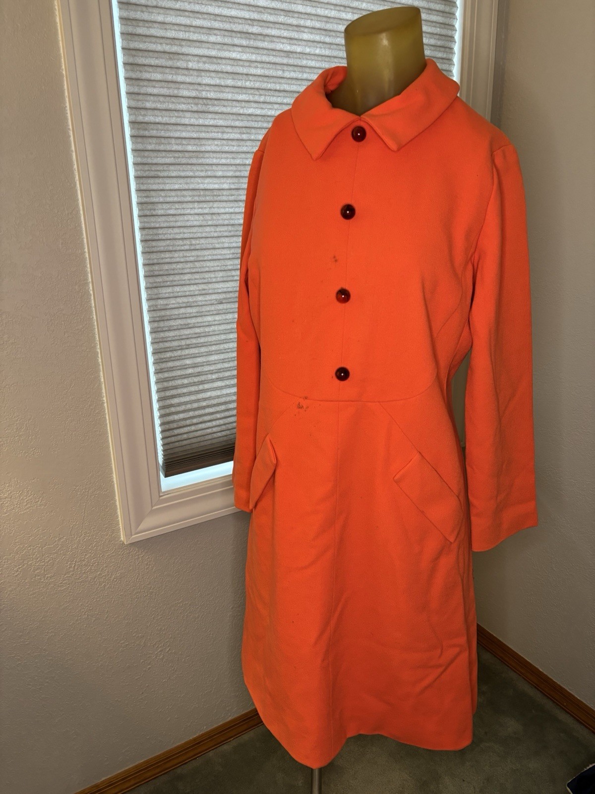 Vibrant Classy Orange Coat Dress W/ Button Details 60s 70s size medium by Carlye