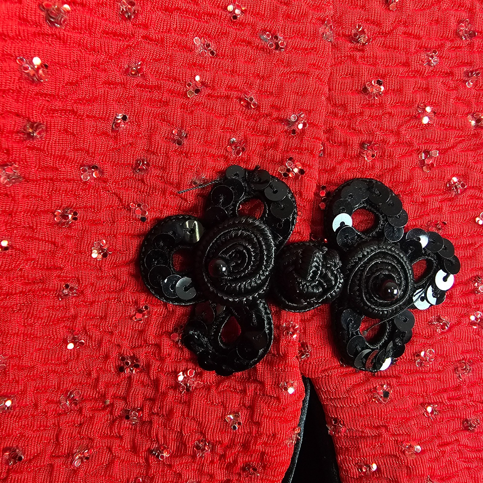 VTG 90s Jessica Howard Womens Dress 12 Red Asian Cheongsam Qi Pao Glitter Sequin
