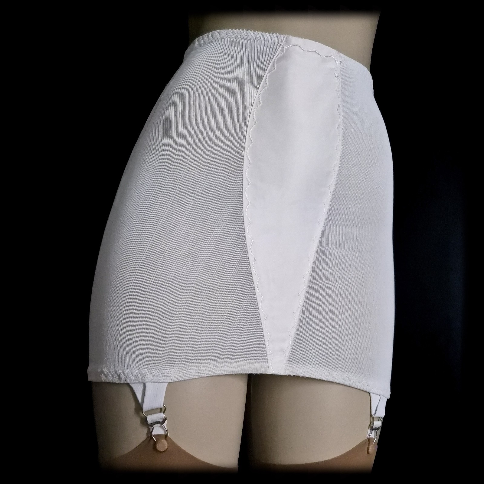 Vintage 50s SILF SKIN Shiny SATIN Open Bottom GIRDLE Skirt TIGHT Garters ~ M