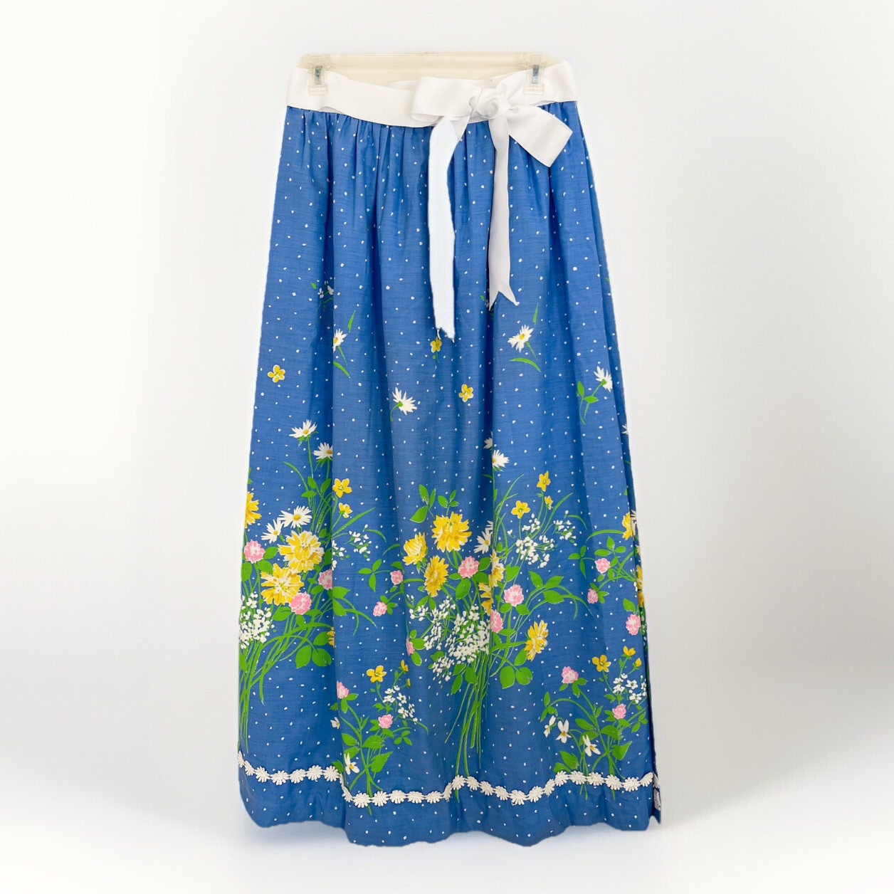 Vintage 70s MR HANK Wrap Skirt S/M Polka Dot Blue Multi Floral Maxi Boho Hippie