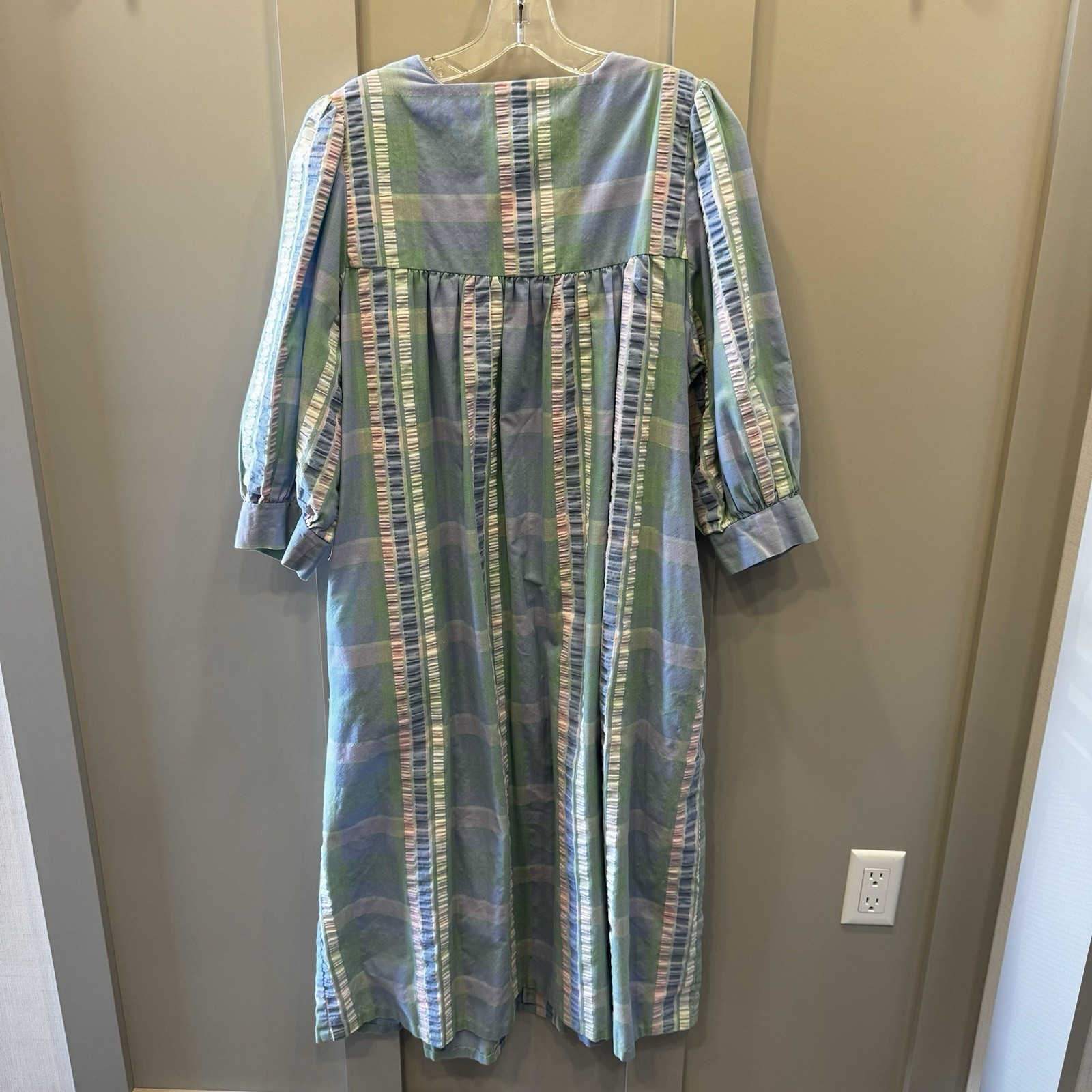 Saybury Vintage Plaid Nightgown Cotton Size Large Blue Green Yellow