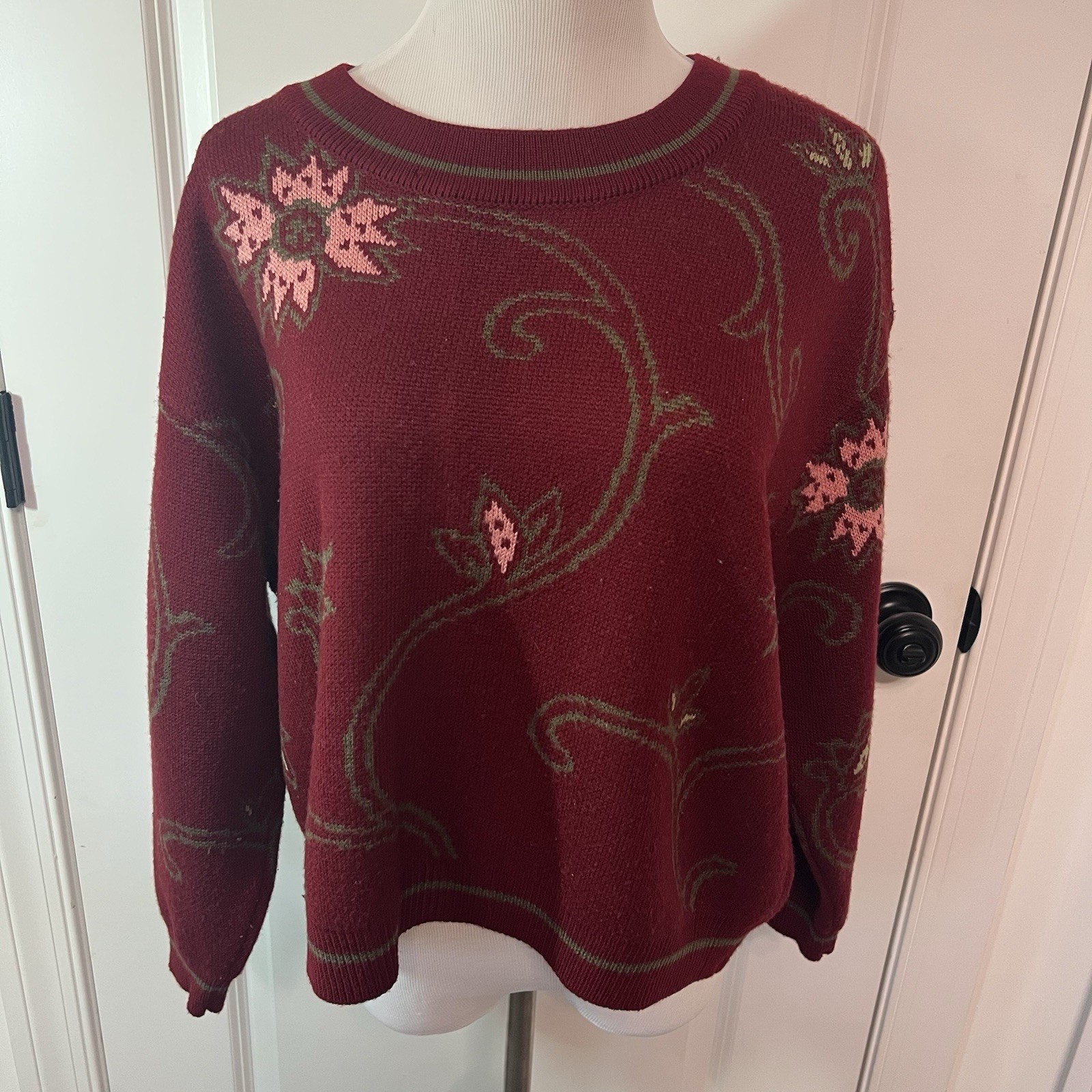 Vintage United Colors Of Benetton Wool Burgundy Pink Floral