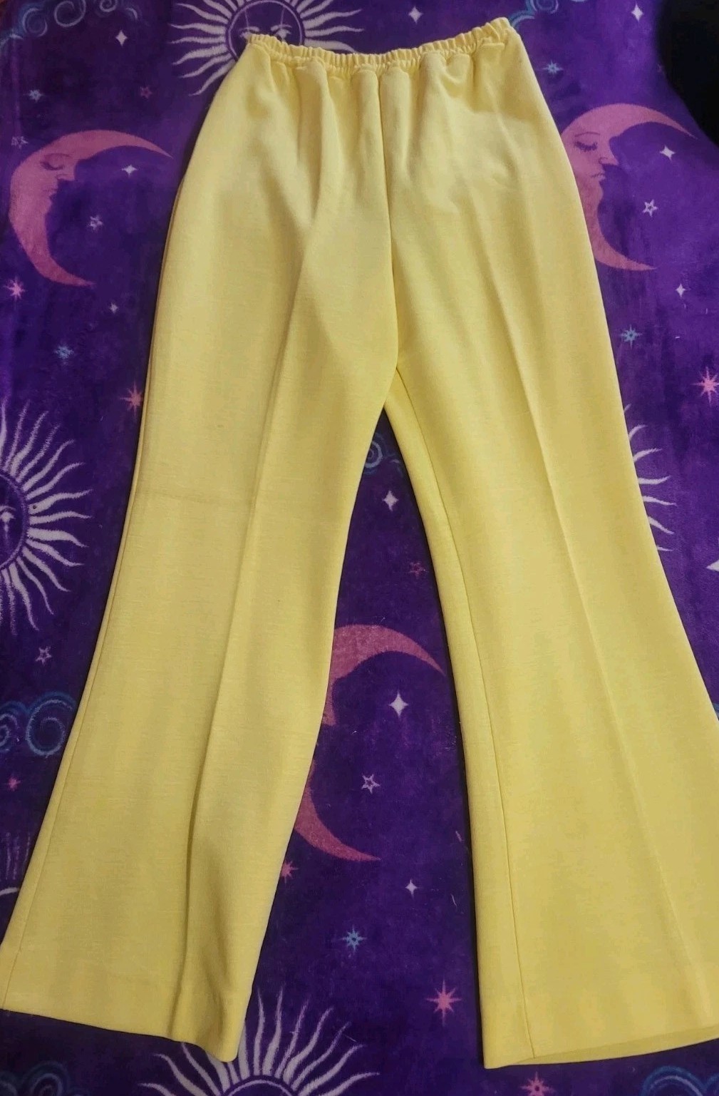 Fabulous Vintage 70s Lemon Cream Yellow Bellbottom Pants Flare Size M/L