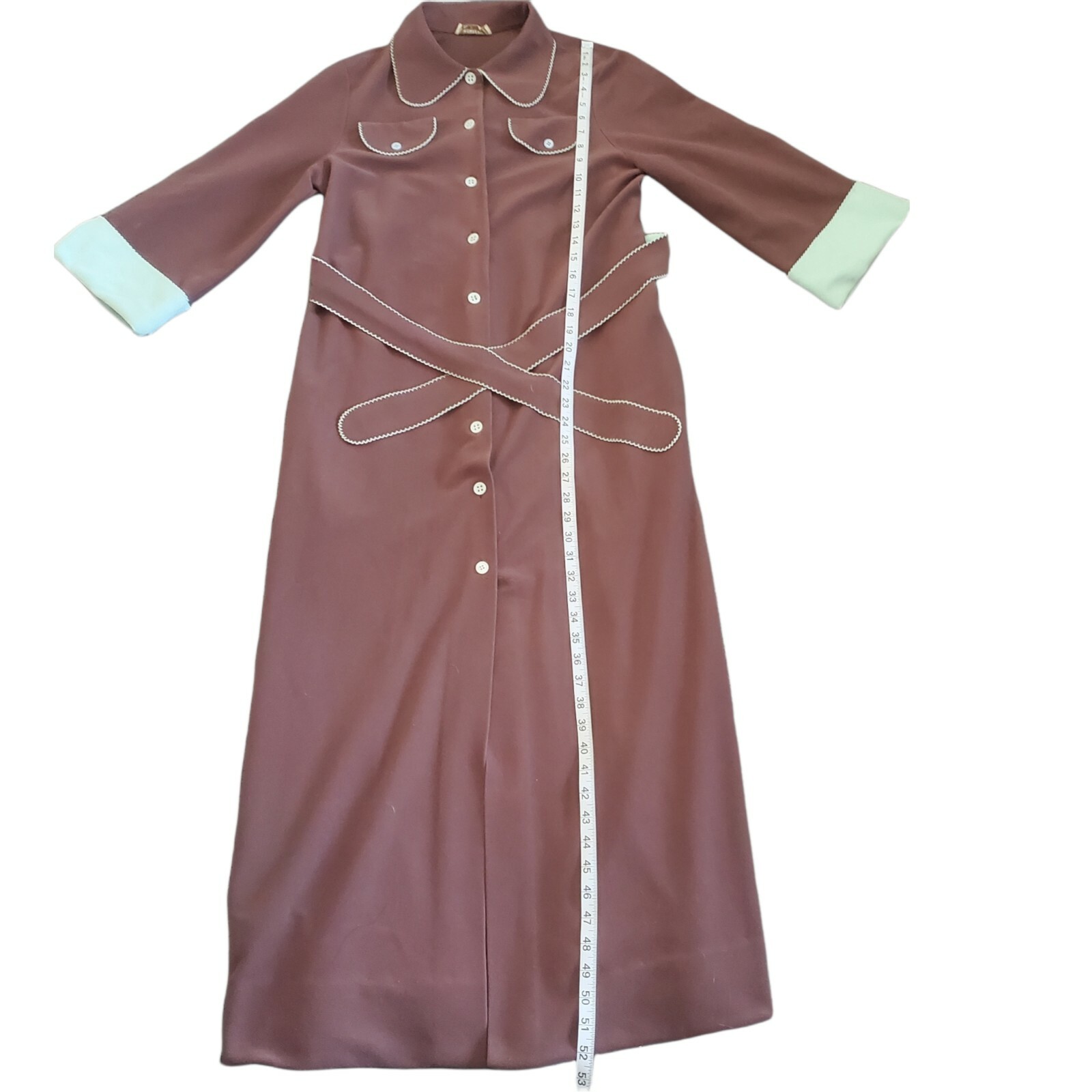 Vintage 70s Vasarette Brown & Blue Fleece Bathrobe Dressing Gown