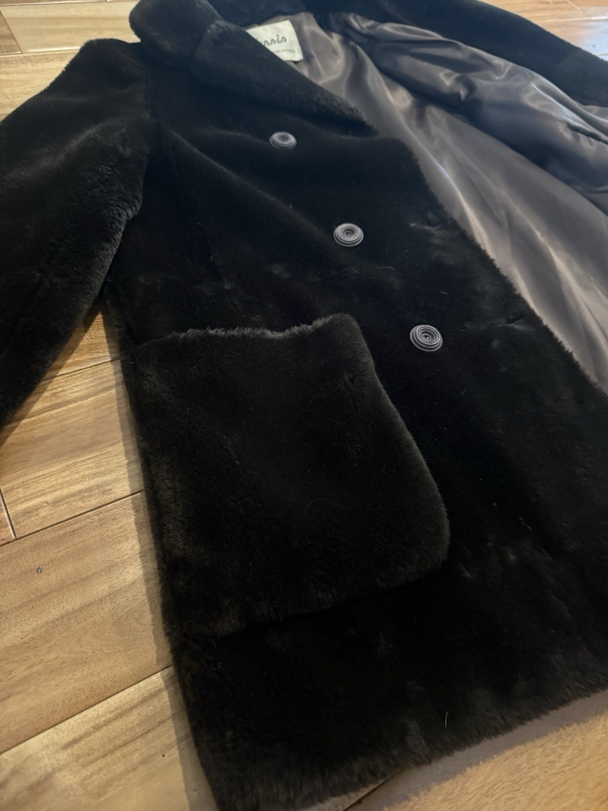 70s Borgana Sportowne Faux Fur Double Breasted Trench Coat USA teddy bear VTG