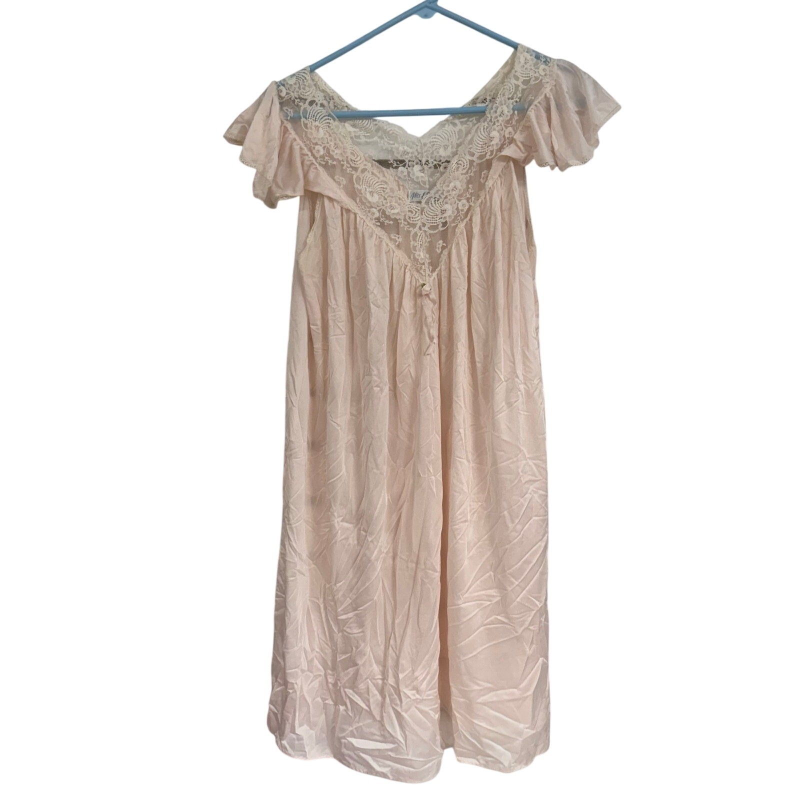 Vintage MISS ELAINE babydoll nightgown SILKY SOFT PINK / Lacy lingerie Size ??