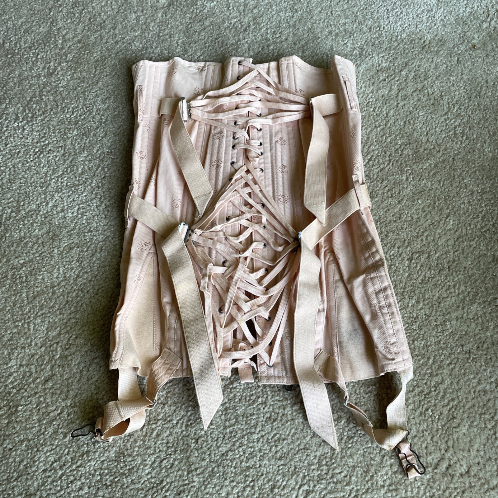 Antique Vintage Fan Lacing 1930’s CAMP Girdle Corset, Pink Peach