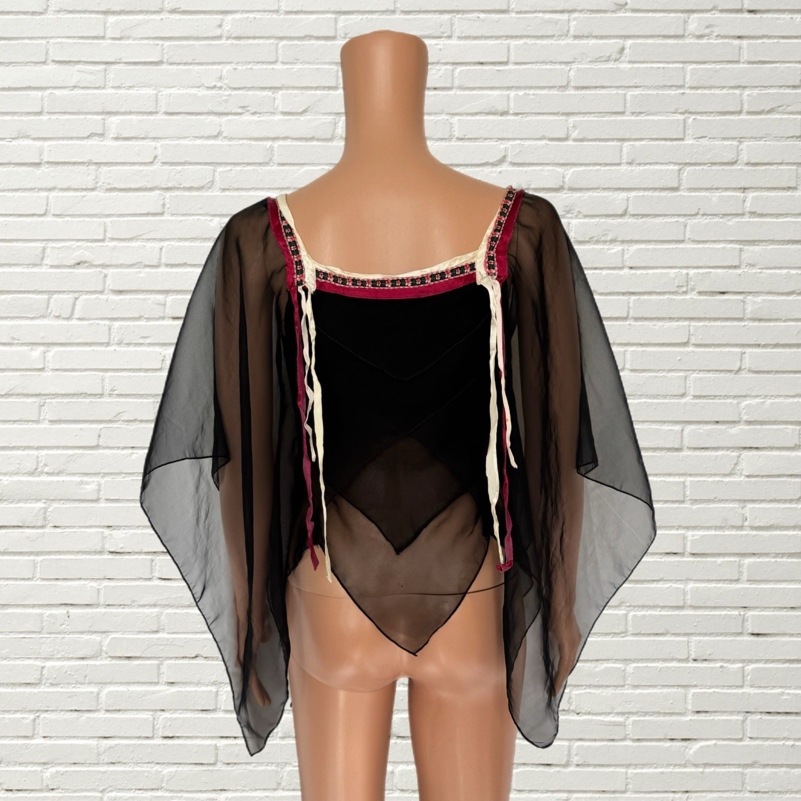 Vintage 70s Black Bell Sleeve Mesh Blouse – Fairy Grunge Xs