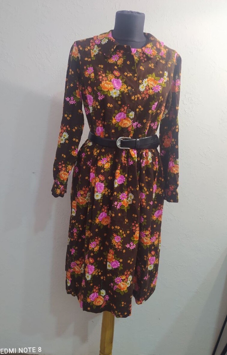 Vintage Women’s Dress Retro Midi Floral Handmade Unbranded, UK 12, US 10