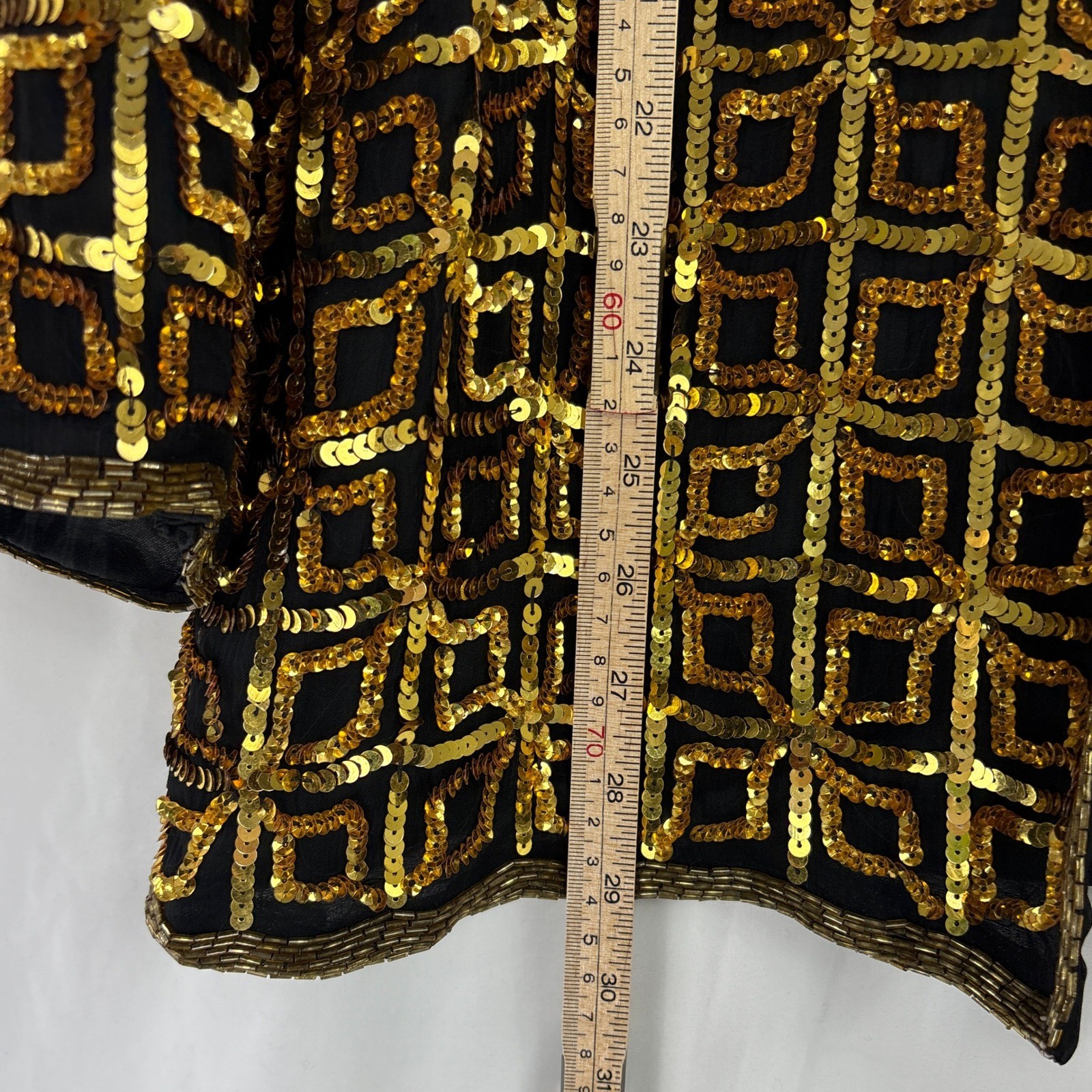 CARINA Vintage Sequin Beaded Jacket Blazer Women’s Medium Black Gold Geometric