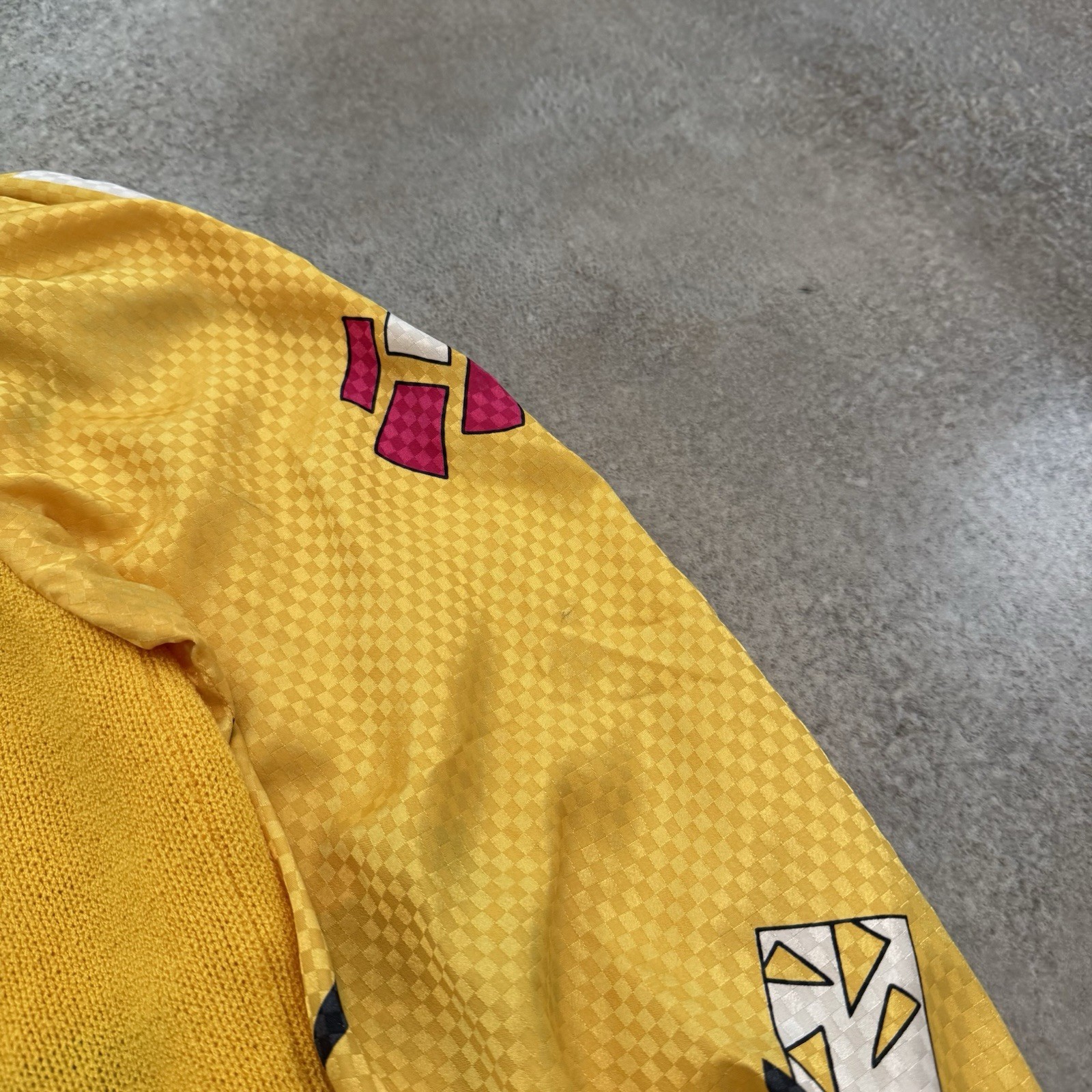 Vintage 80s Jaymee Papell Geometric Sweater Medium Yellow Funky Art Teacher 1980