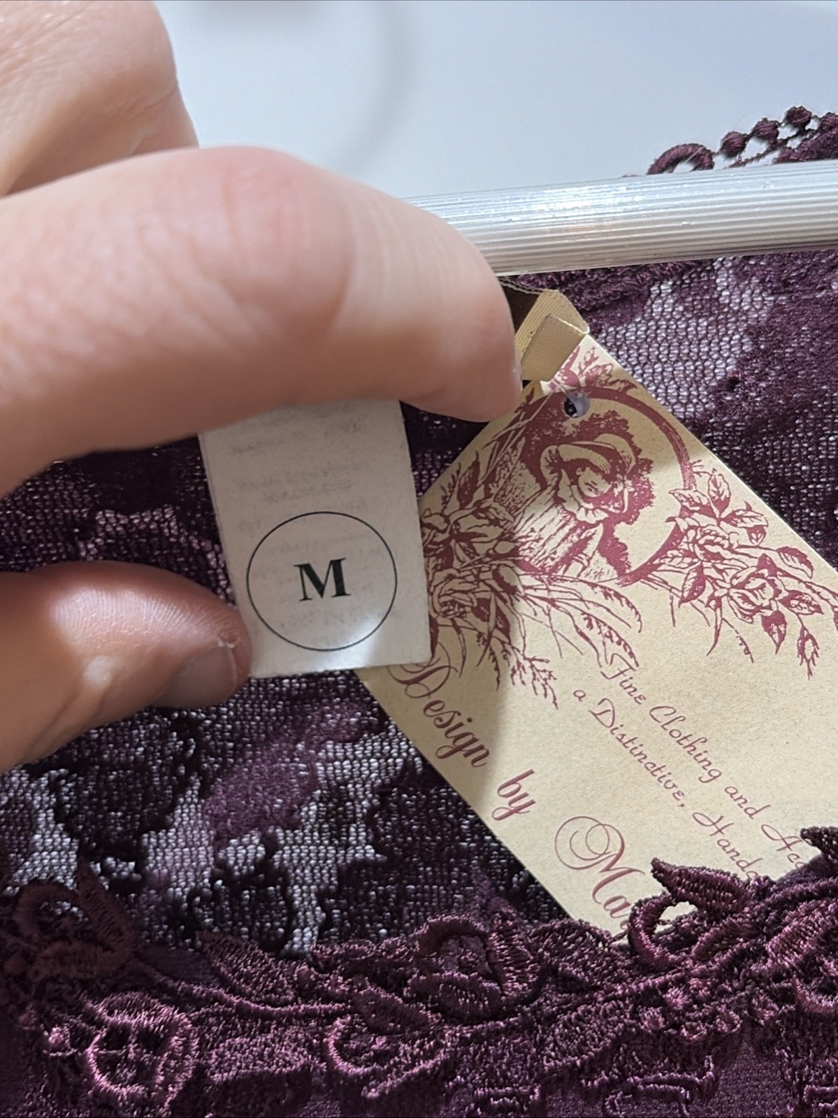VTG NWT Margot Lea Dress Size Medium Lace Accents Burgundy Maxi Long Sleeve USA