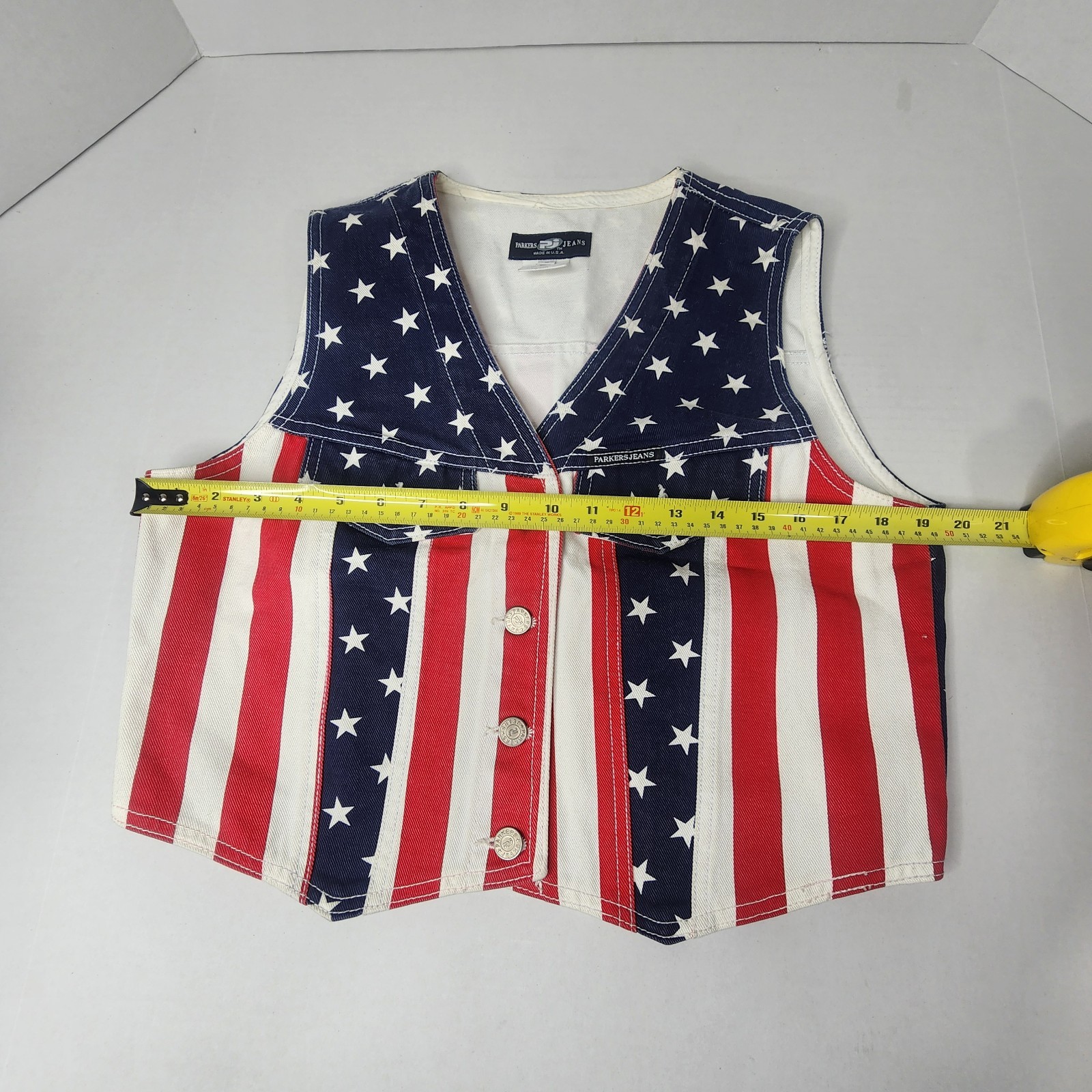 Vintage Parkers Jeans American Flag Vest Womens Large Denim Made in USA Button