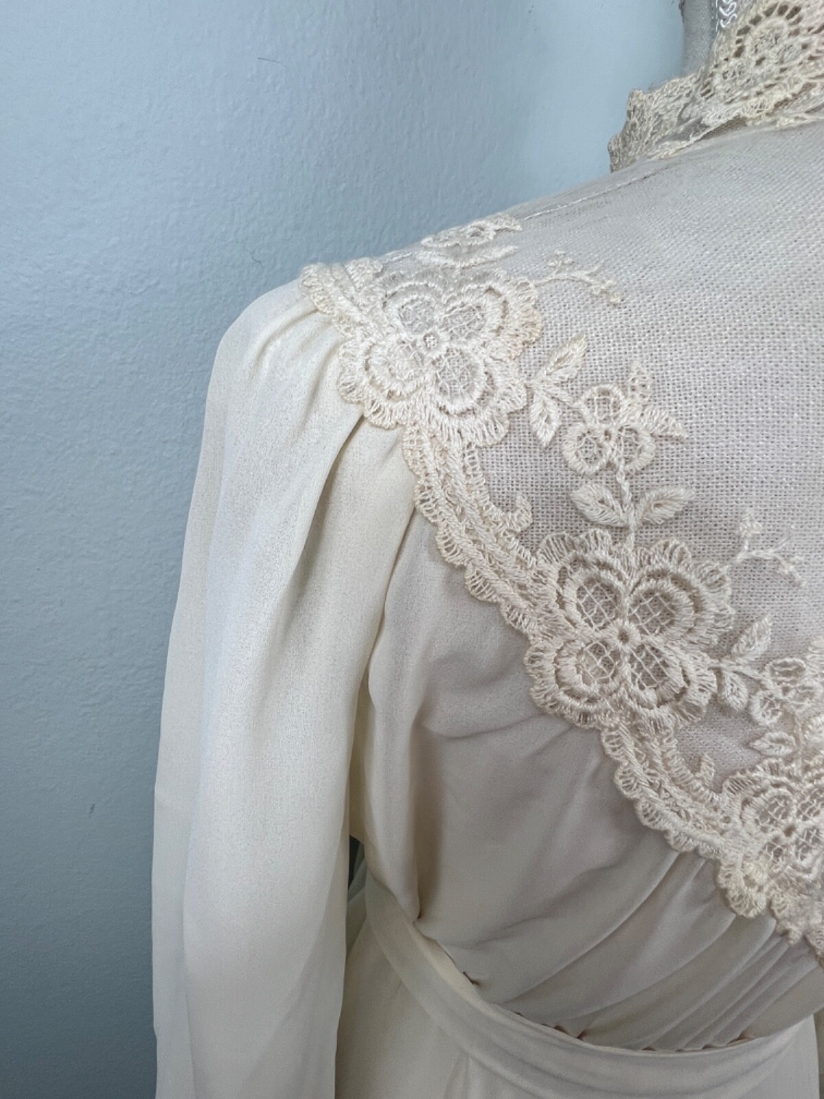 Vintage Cream Lace High Neck Maxi Dress Long Sleeve Victorian Style