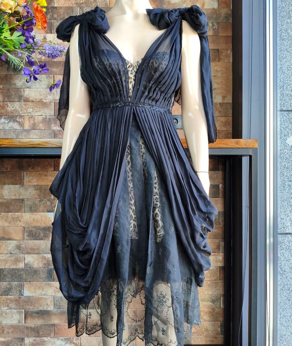 Vintage Silk Layered Evening Dress on Leopard Base Collection 2008 Size 1