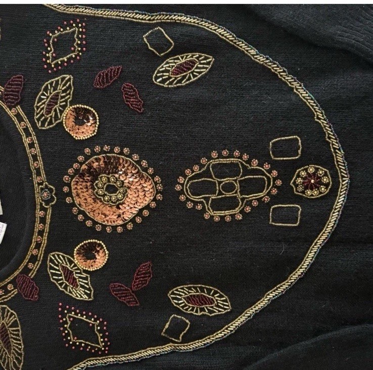 Gladys Bagley Vintage Beaded Sequin Sweater Black S 1980s