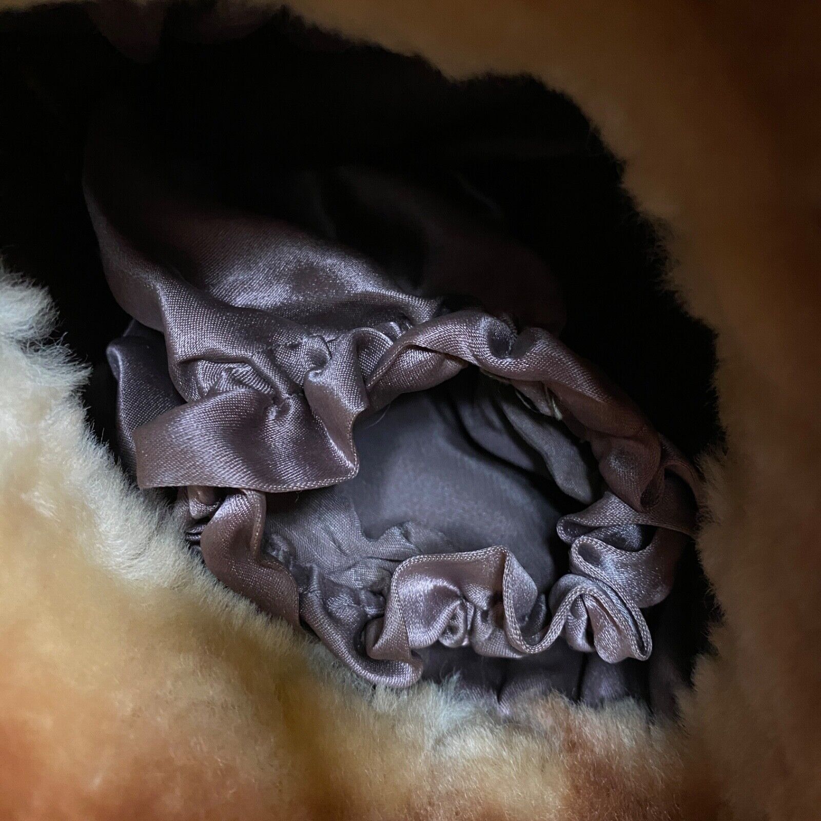 Vintage 1950s heavy genuine fur sheepskin shearling brown striped winter S