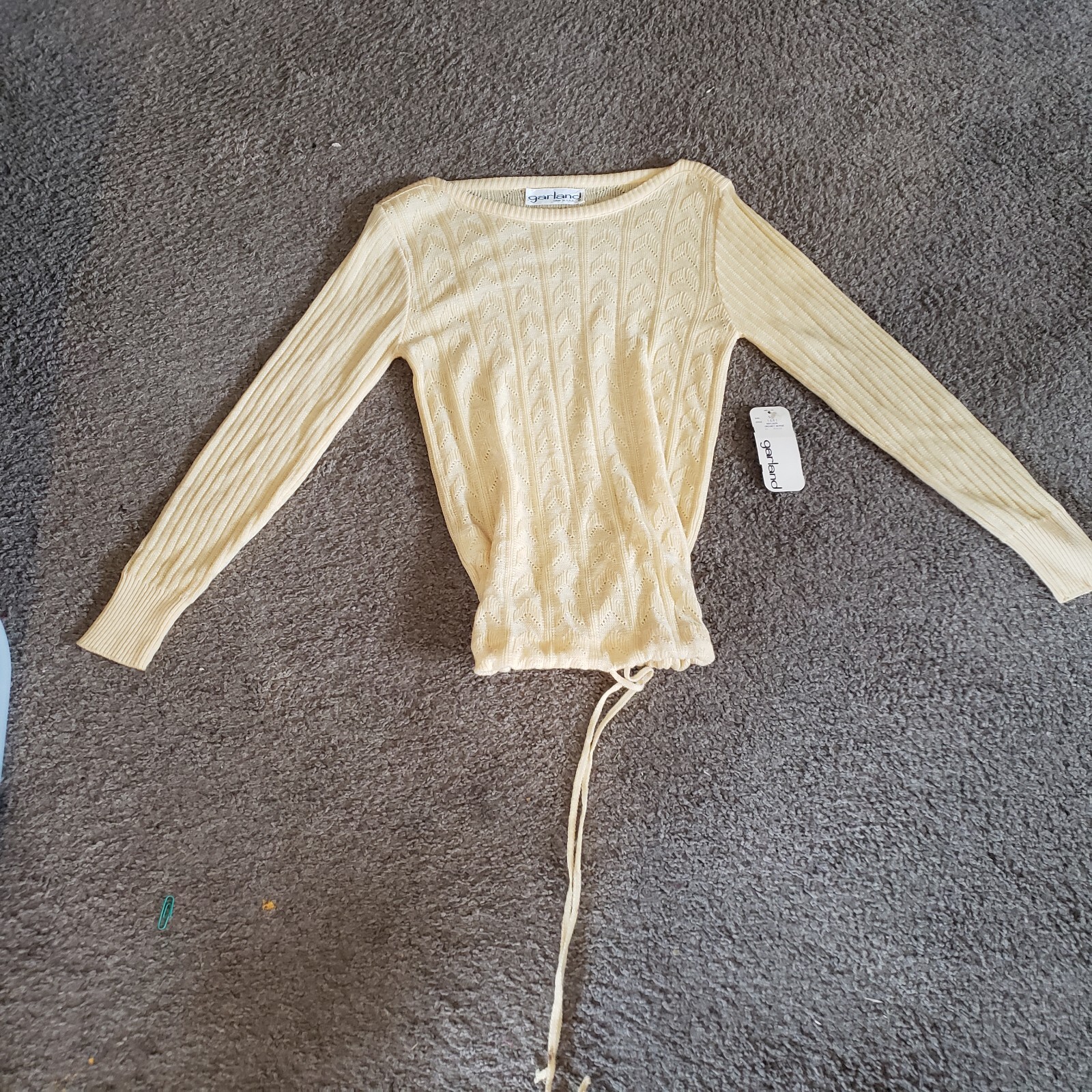 NWT Deadstock Vintage 80’s Garland Sweater Women’s Yellow Creslan Tie XS Small