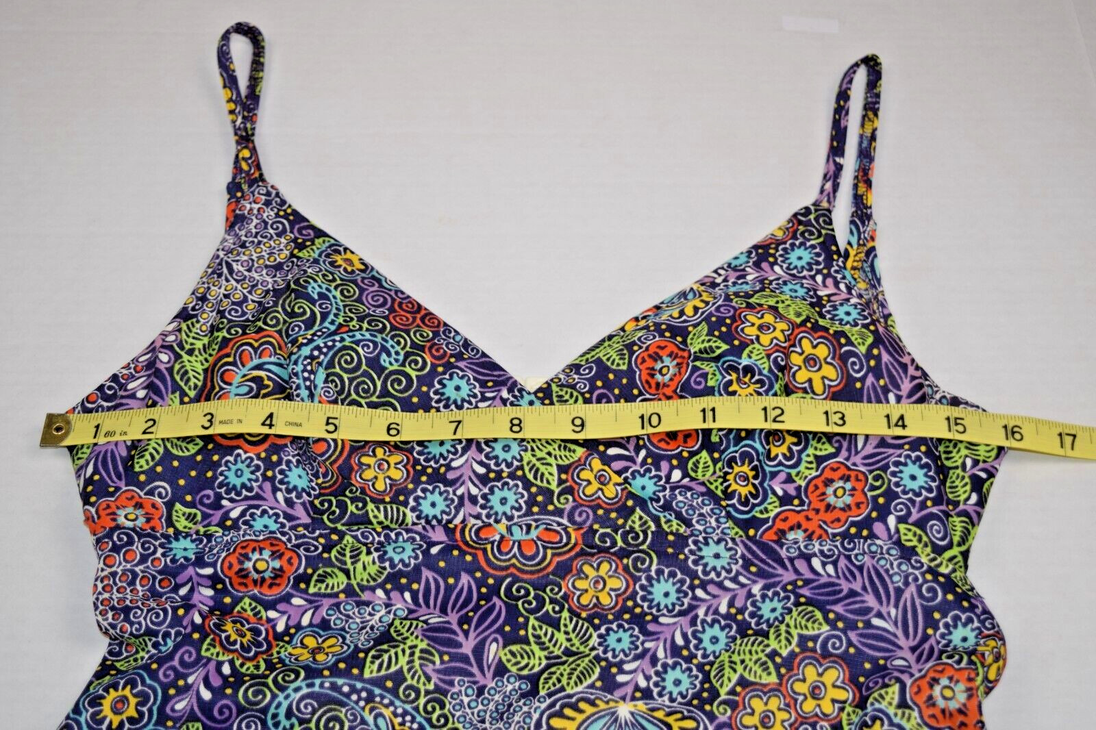 VTG Pool Dress Size S/M 70s Psychedelic Blue Purple Orange Flower Power Stretch