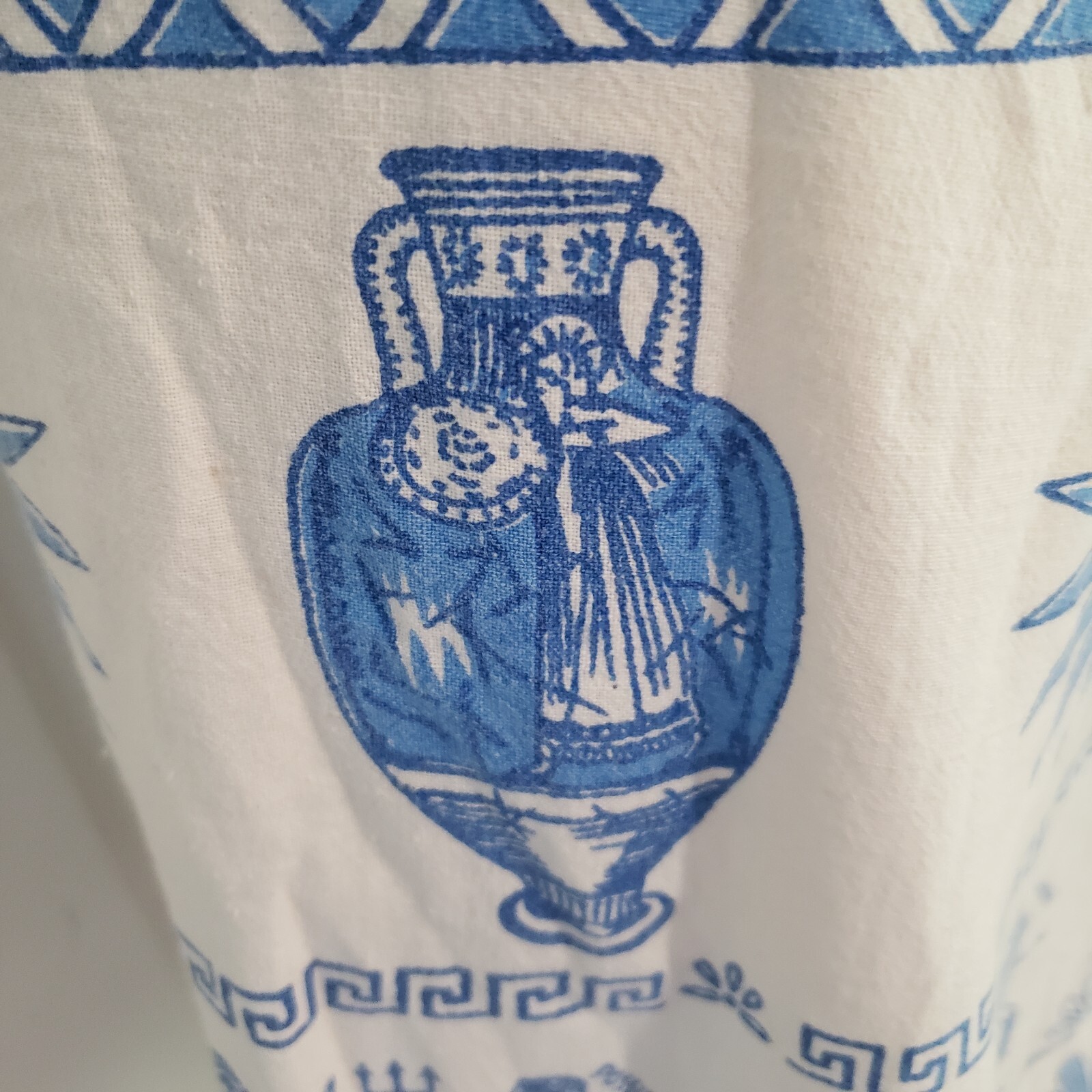 Vtg 1970s Greek Greece Novelty Wrap Skirt Blue White Cotton Size Medium