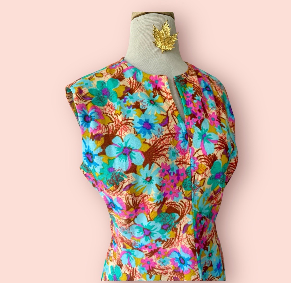 Vtg 1970s It’s Better Hawaiian Floral Maxi Dress Sz M/L Flower Power MoD Tiki
