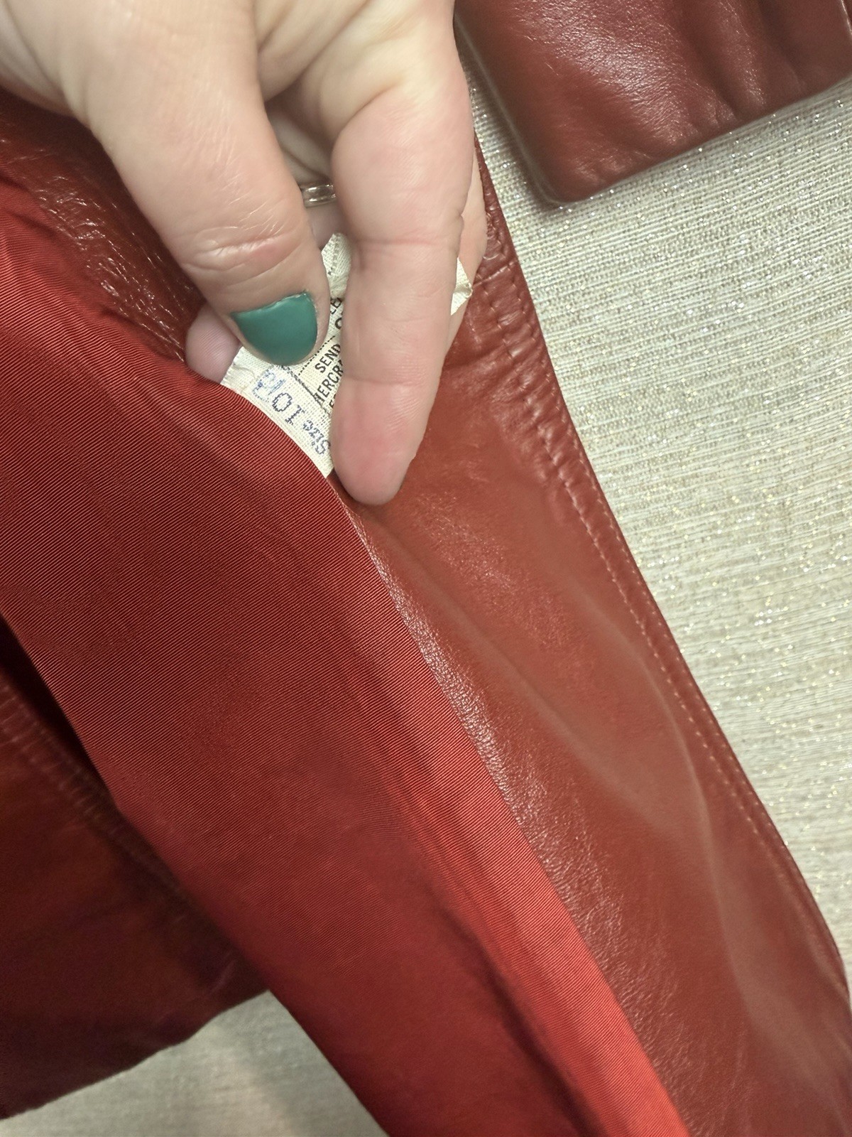 Vintage Cherry Red Leather Jacket Long Belted Mod Trench Coat 1970s Size 10