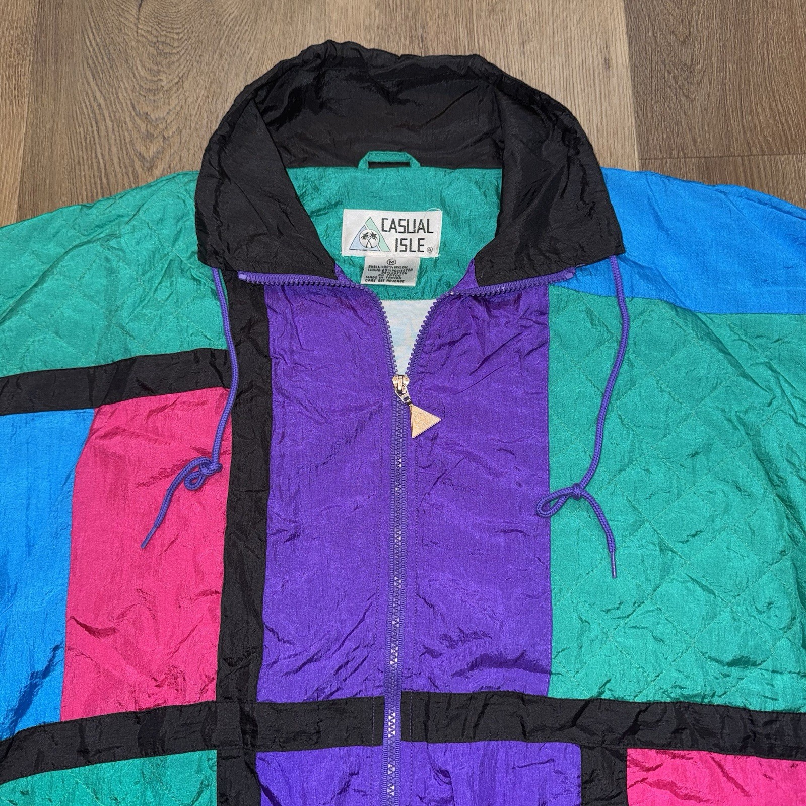 Vintage Casual Isle Track Suit Womens Medium Jacket Pants Set Nylon 1980s 1990s