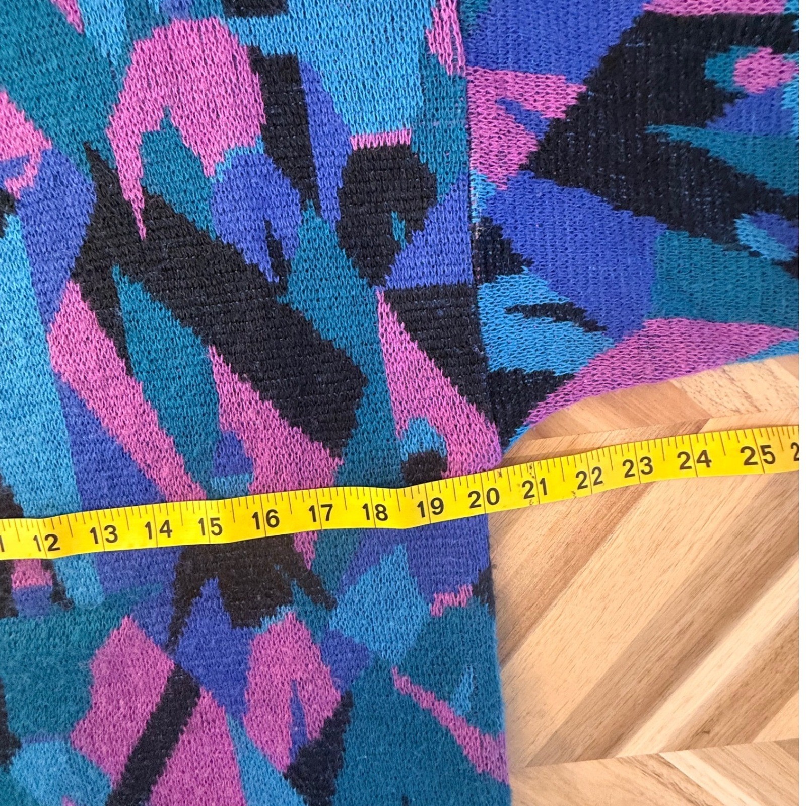Vintage 90s Odyssey Geometric Abstract Knit Sweater Pink Teal Wool Blend Large