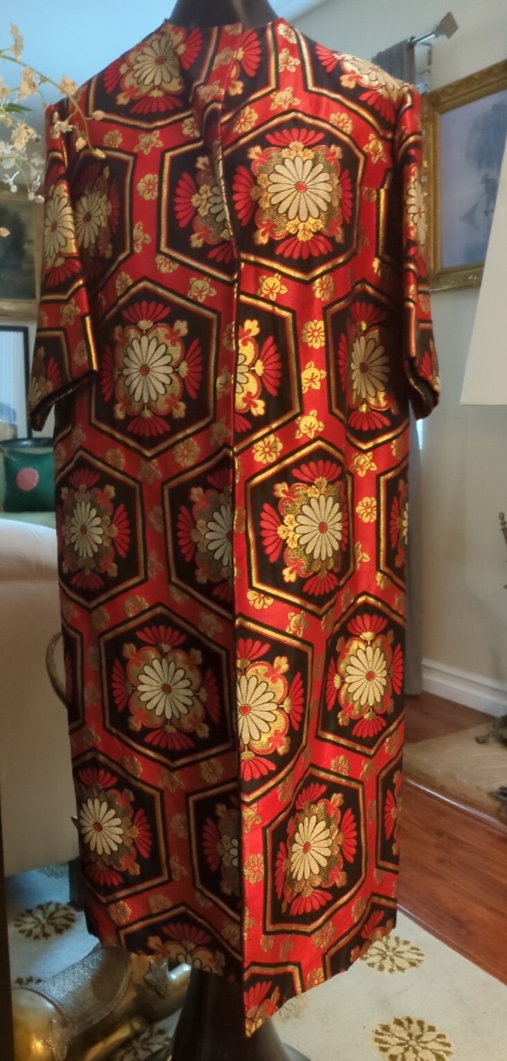 Vintage Red/Black Gold Lame Floral Embroidered Coat