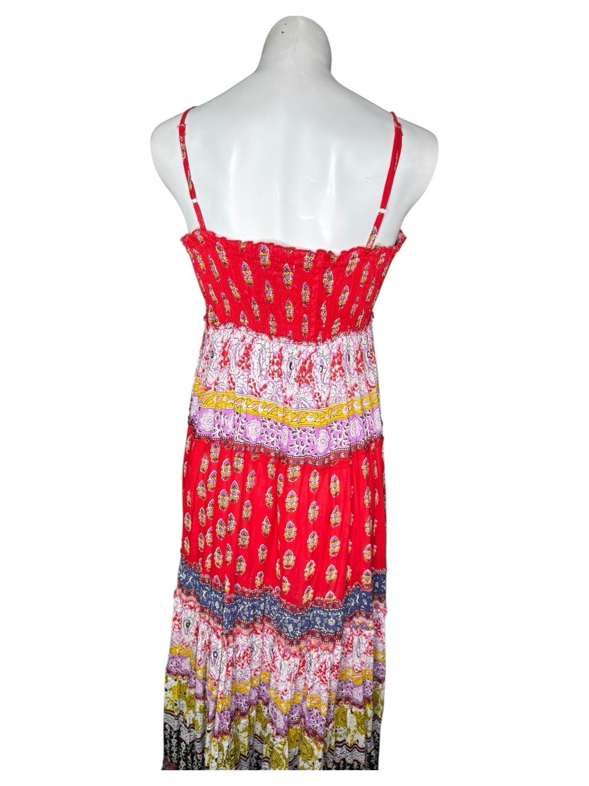 Vtg Cache Paisley Red Multicolor Patchwork Maxi Dress M Gauze Cotton Sundress