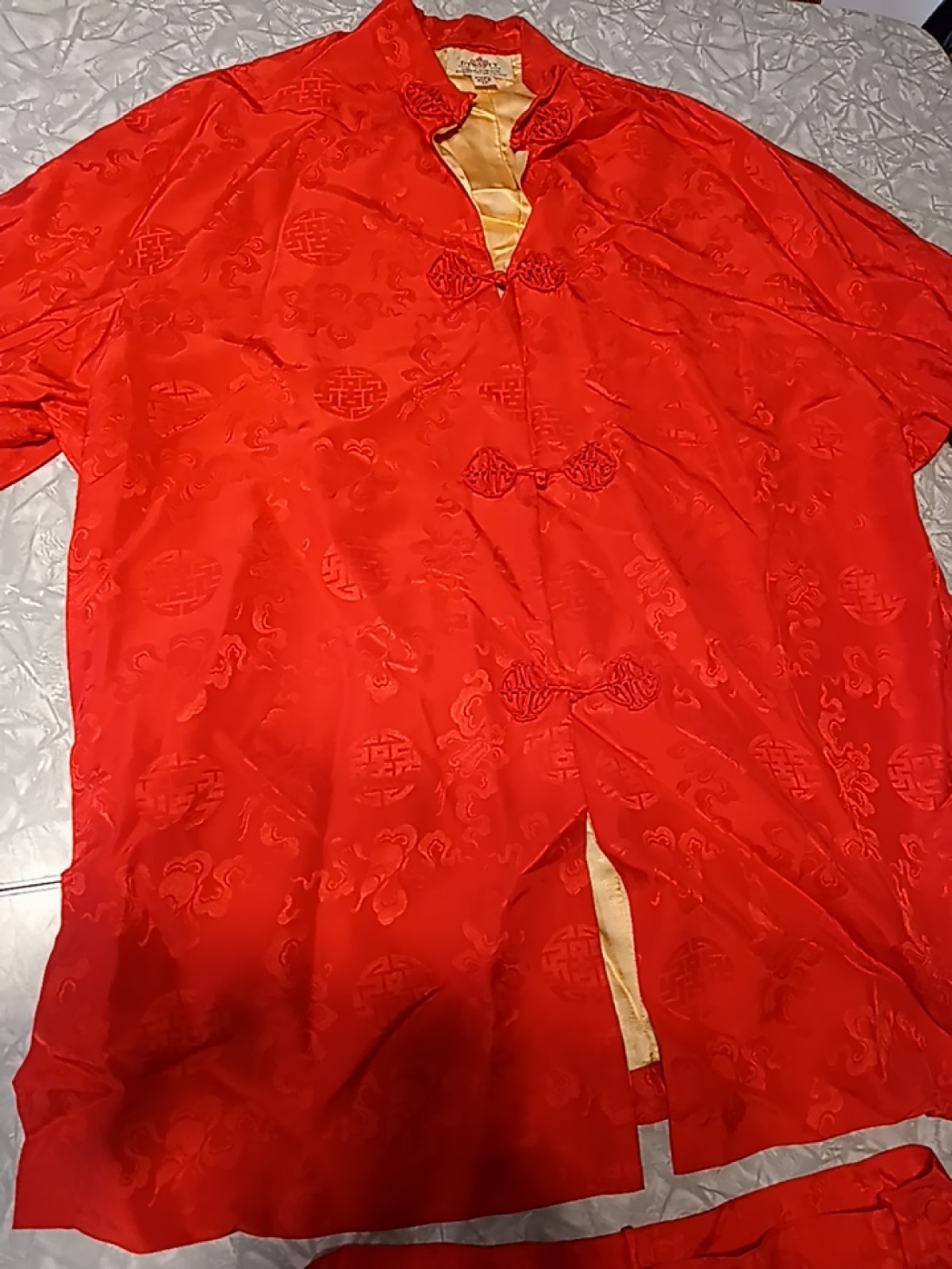 Vintage 60s/70s Chinese Silk Tunic Jacket Blouse And Pants Size 16