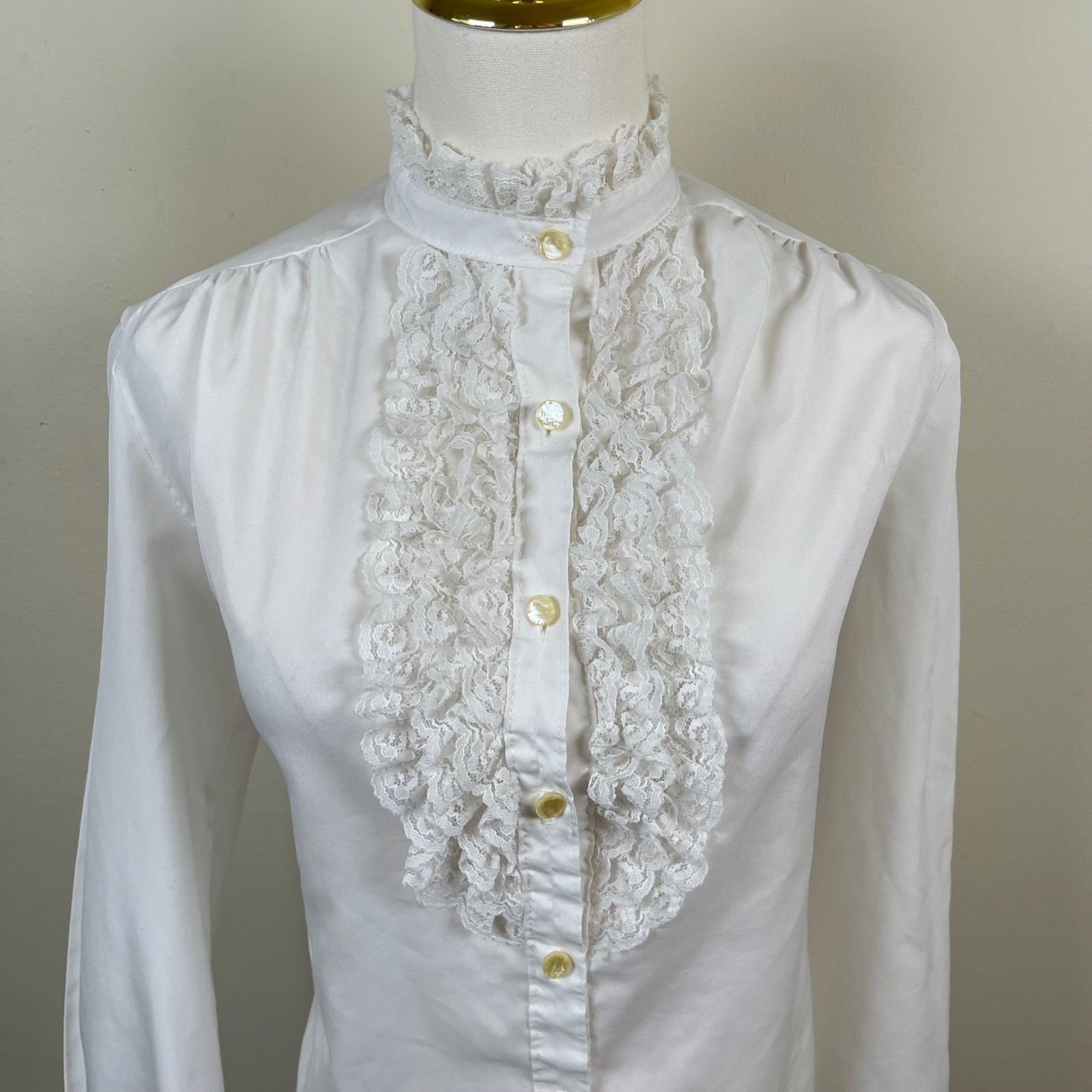 Vintage Rhapsody Blouse Womens M White Lace Ruffle Victorian Edwardian Coquette