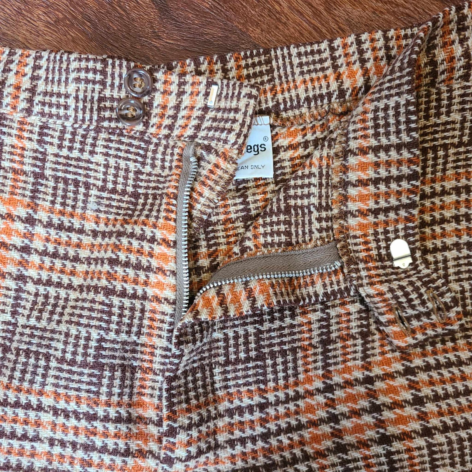 1970s Orange Plaid Happy Legs Bell-Bottom Pants Size S/M