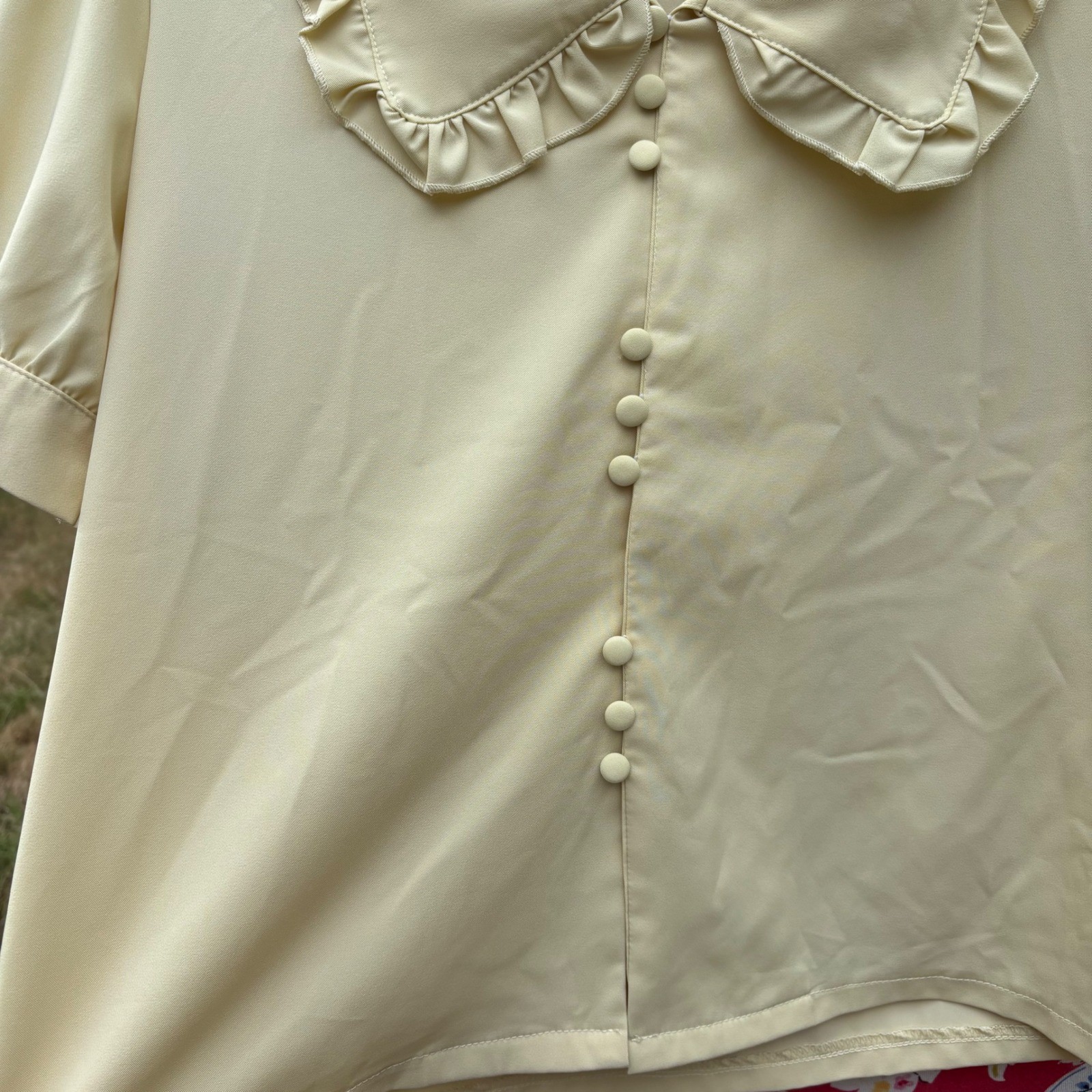Vintage Butter Yellow Twee Collared Button Front Blouse Women’s Size L
