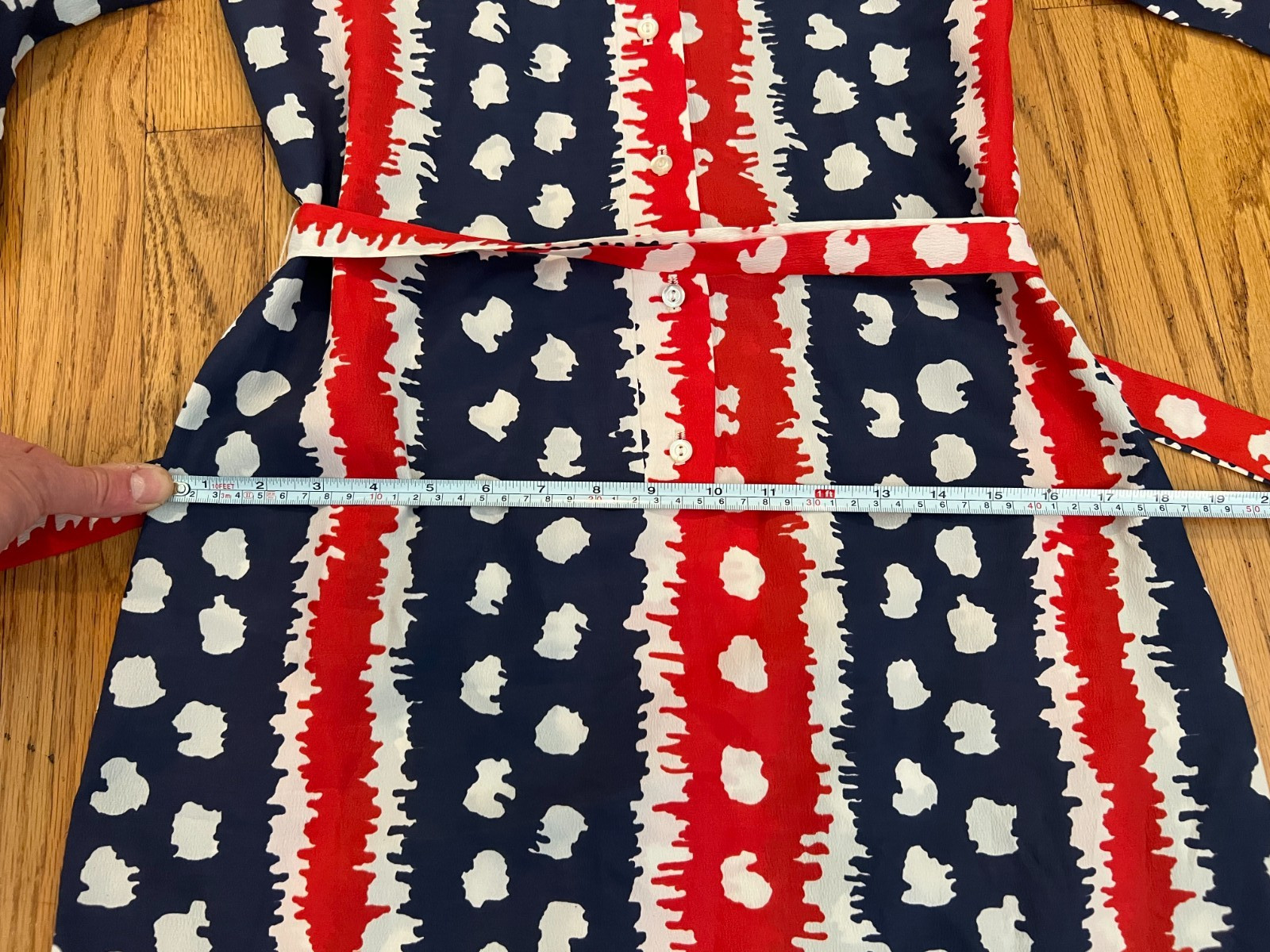 VTG 50s-60s Fritzi San Francisco Midi Dress Large Belted Wrap Tie Red/White/Blue