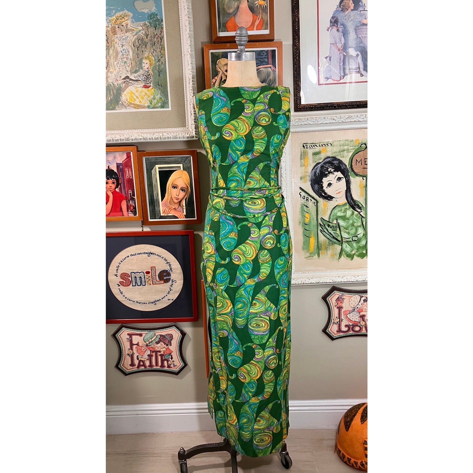 Vintage 1960s Calabash House Ja-Na of Hawaii Maxi Dress Paisley Abstract Cotton